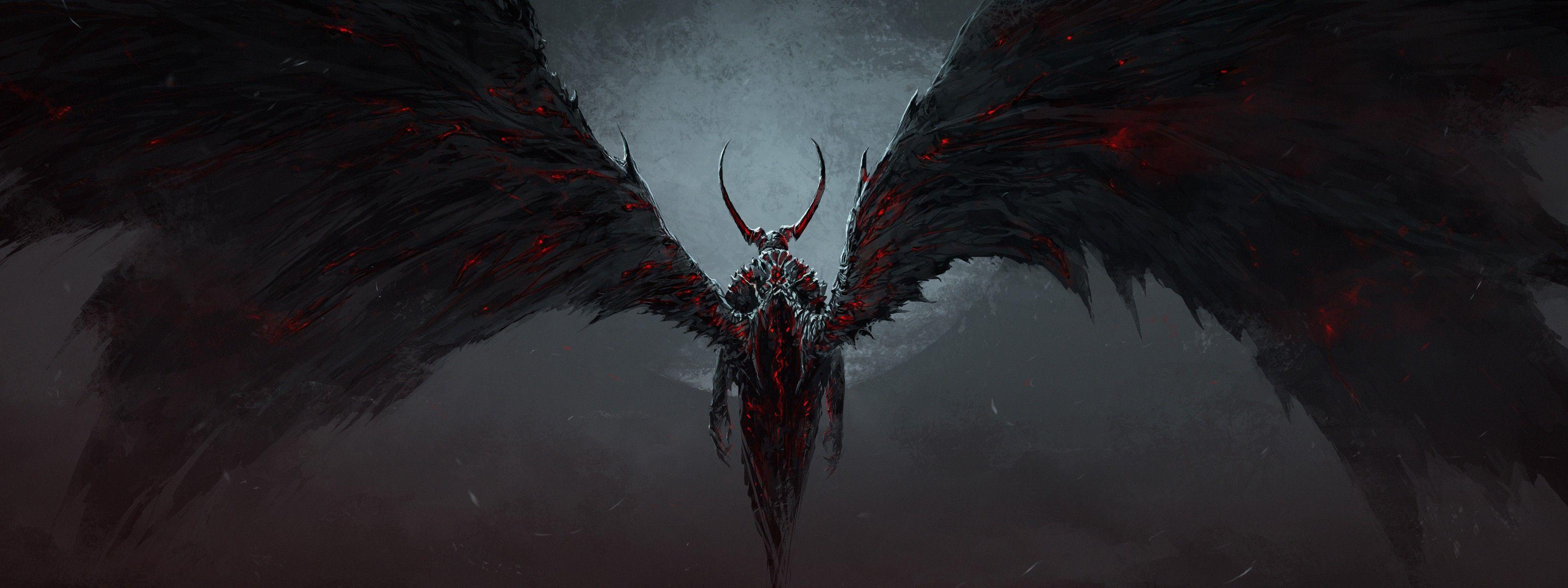 3200x1200 black angel. Fantasy art, Wings artwork, Angels and demons