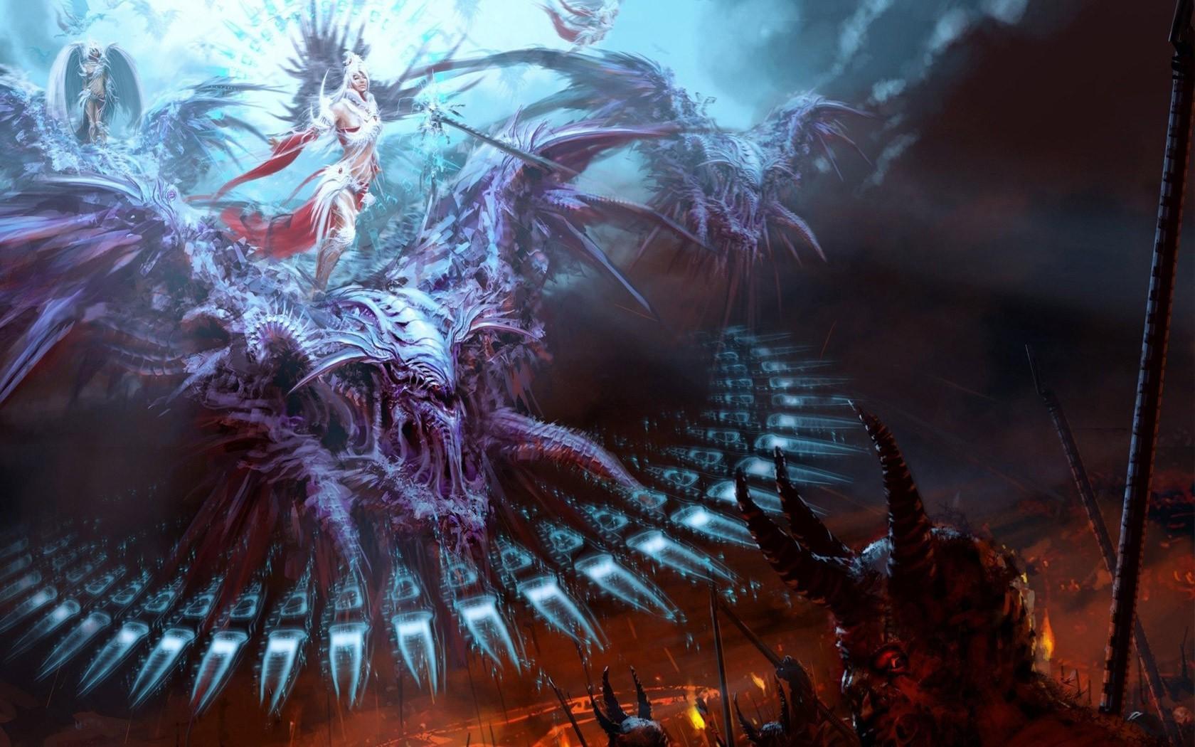1680x1050 fantasy Art, Angel, Demon, Painting Wallpaper HD / Desktop and Mobile Background