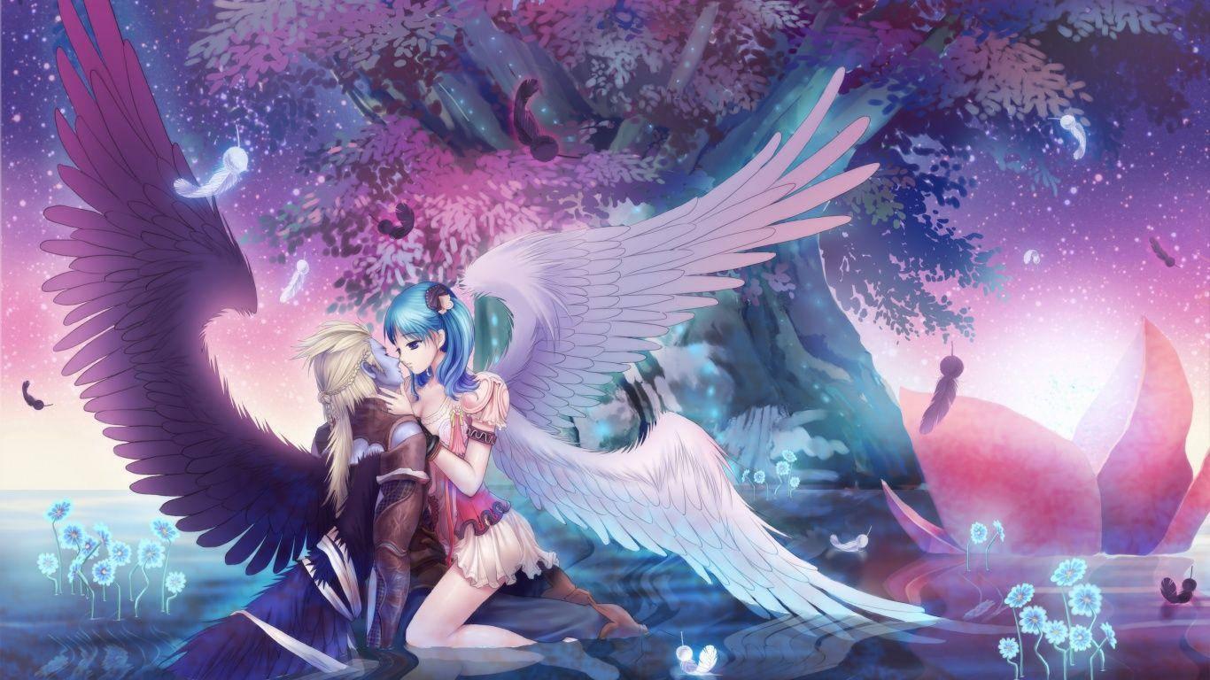 1366x768 Download Romantic Anime Angel And Demon Wallpaper
