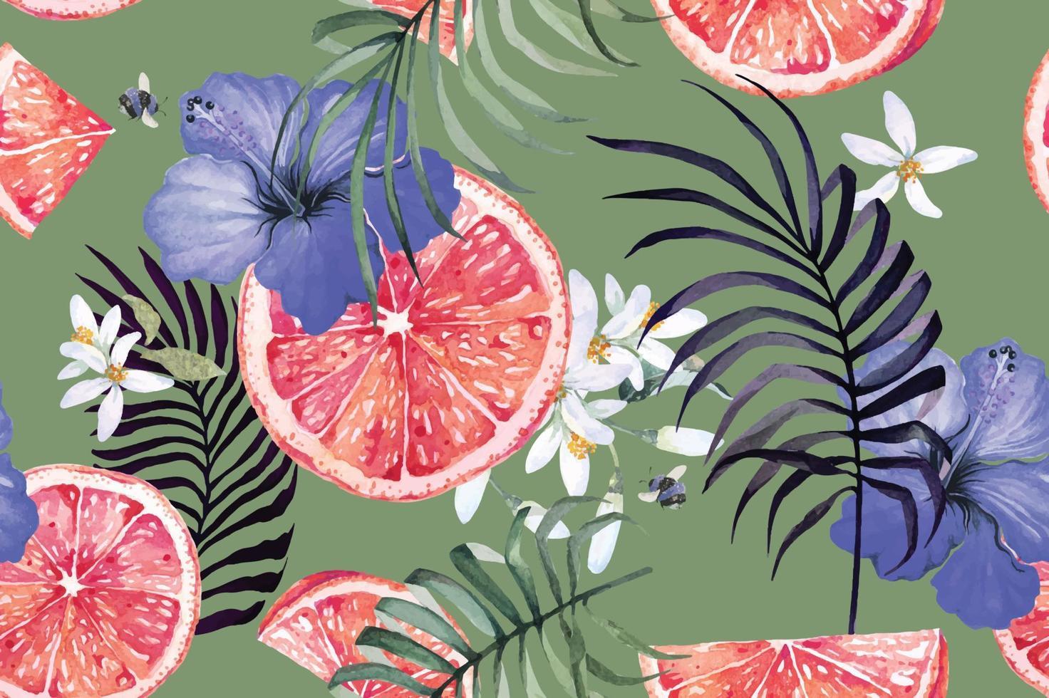 1472x980 Seamless pattern of orange and hibiscus with watercolor for fabric and wallpaper.Fruit background