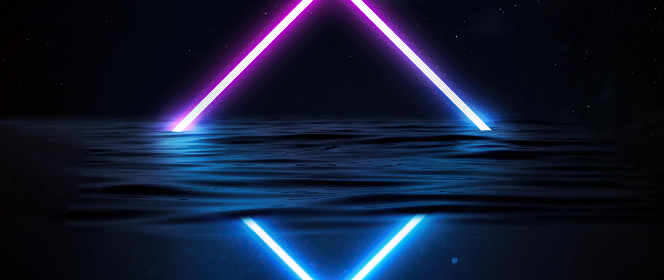 2560x1080 Download wallpaper 2560x1080 glowing triangle, neon, digital art, dual wide 2560x1080 HD background, 26989