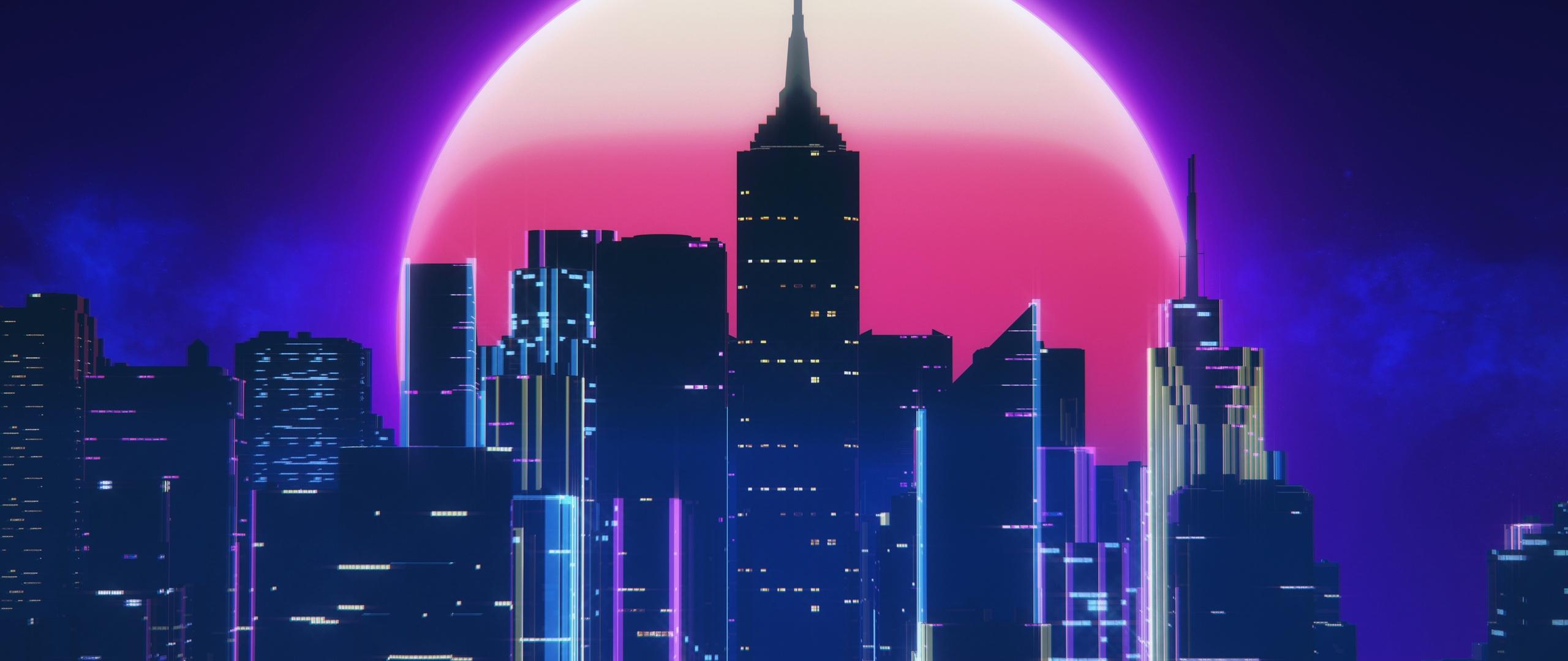 2560x1080 Synthwave City Retro Neon 4k 2560x1080 Resolution HD 4k Wallpaper, Image, Background, Photo and Picture