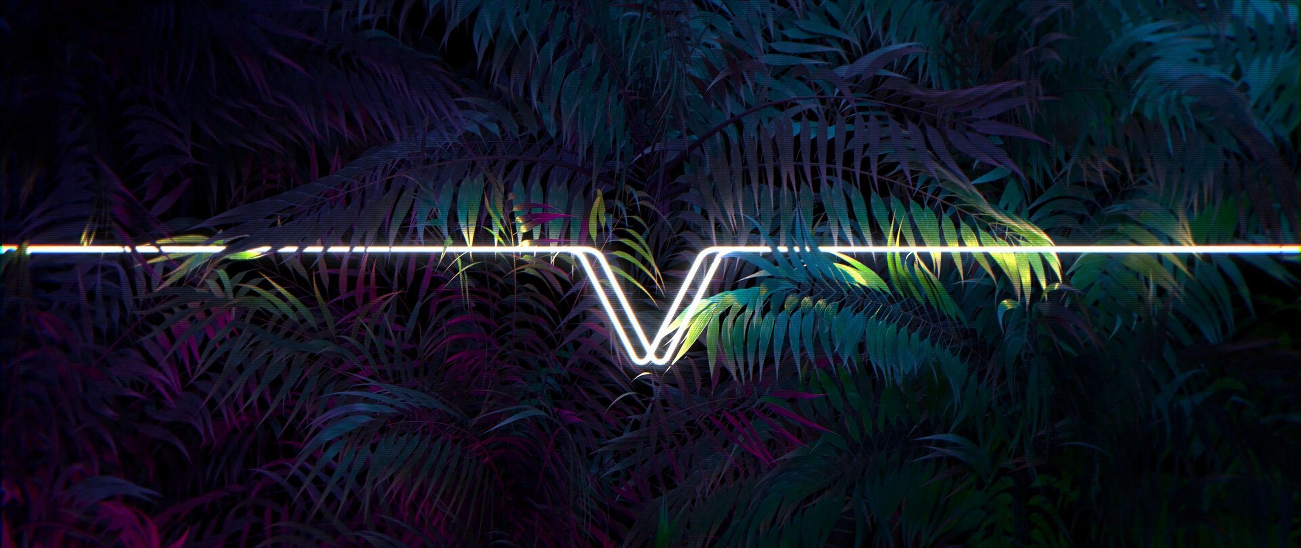 2560x1080 Neon Leaves Wallpaper