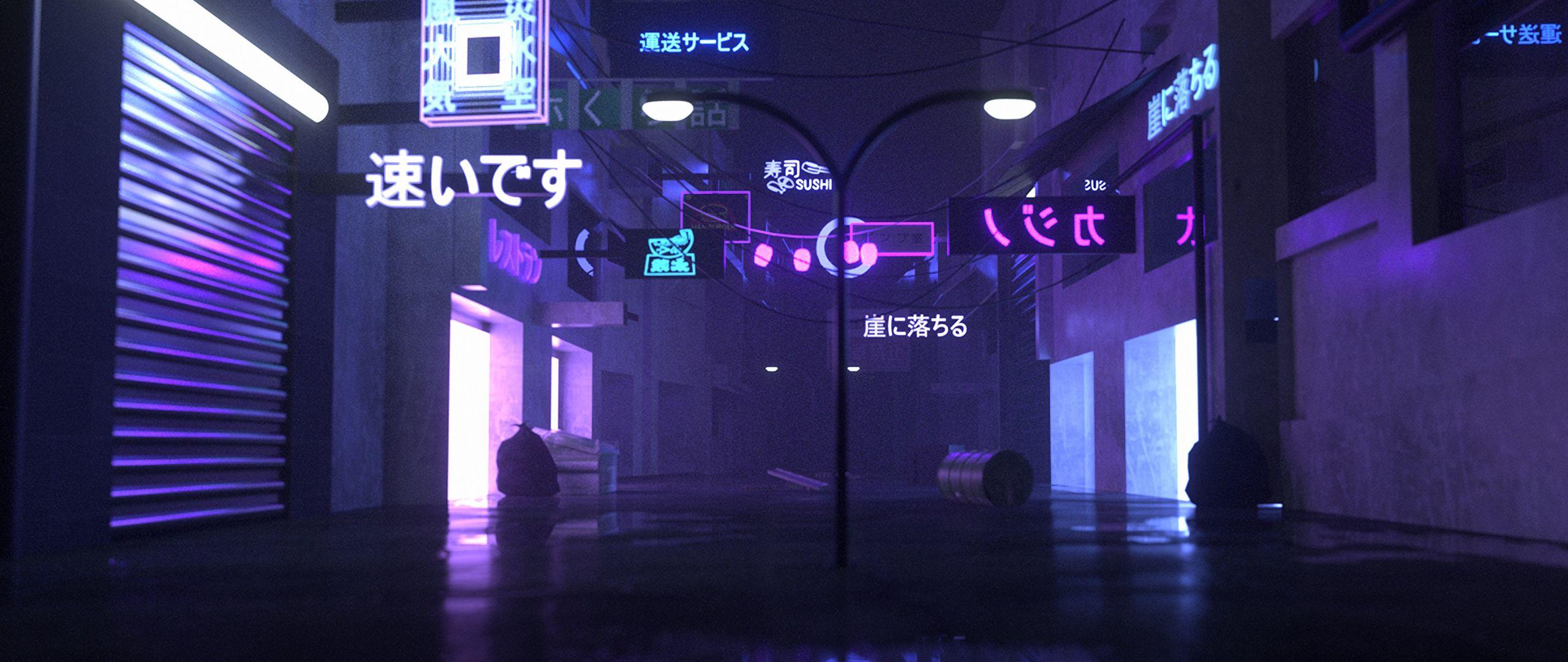 2560x1080 Download wallpaper 2560x1080 street, dark, neon, city, art dual wide 1080p HD background