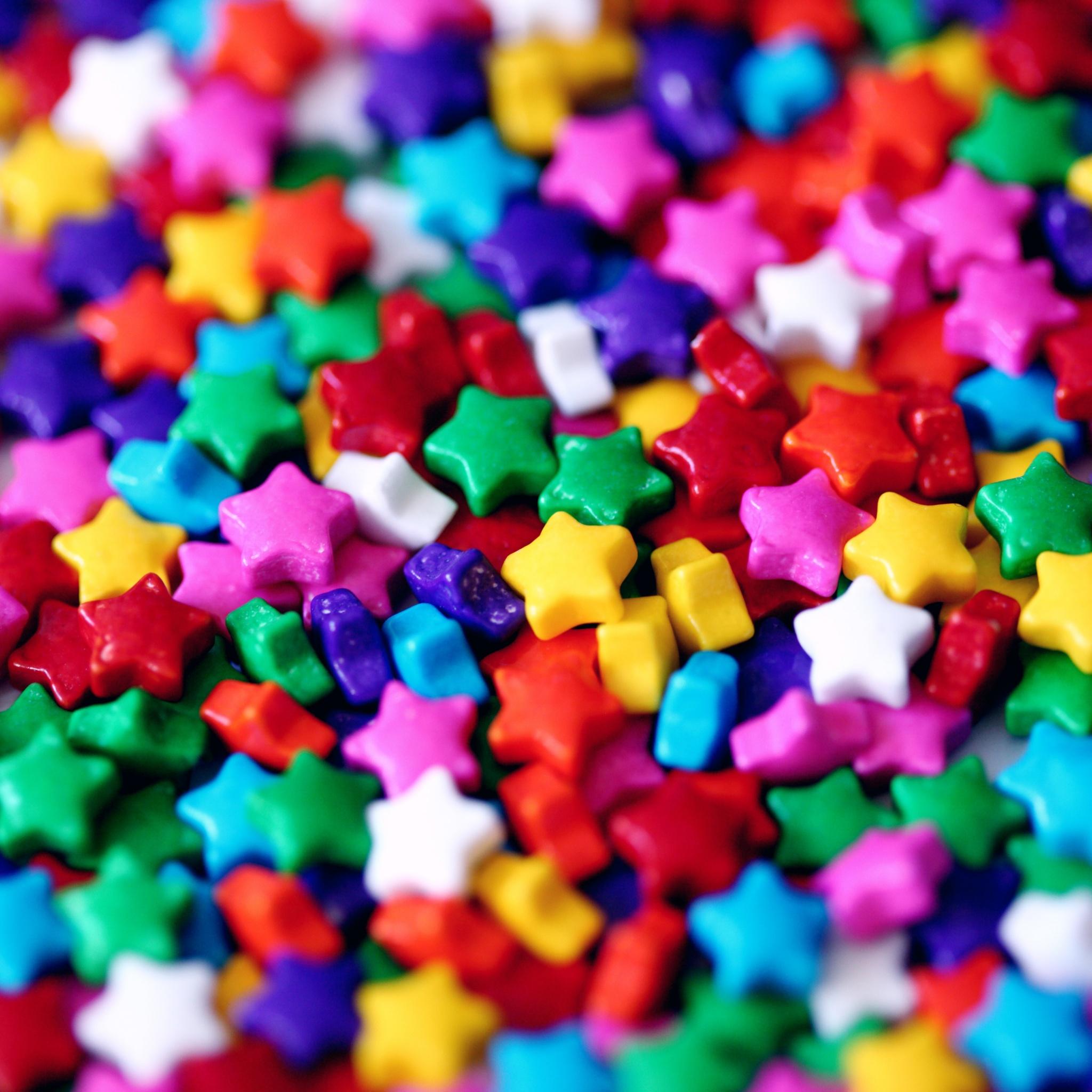 2048x2048 Candies Wallpaper 4K, Multicolor, Star Shape, Photography