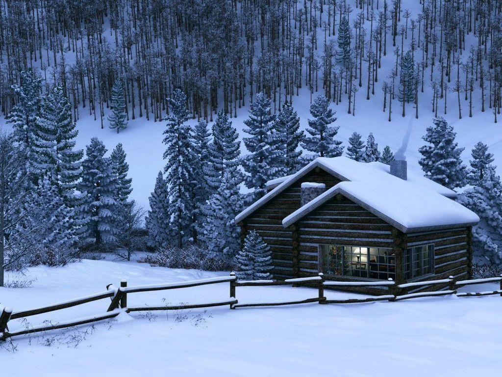 1024x768 Winter Cabin Wallpaper
