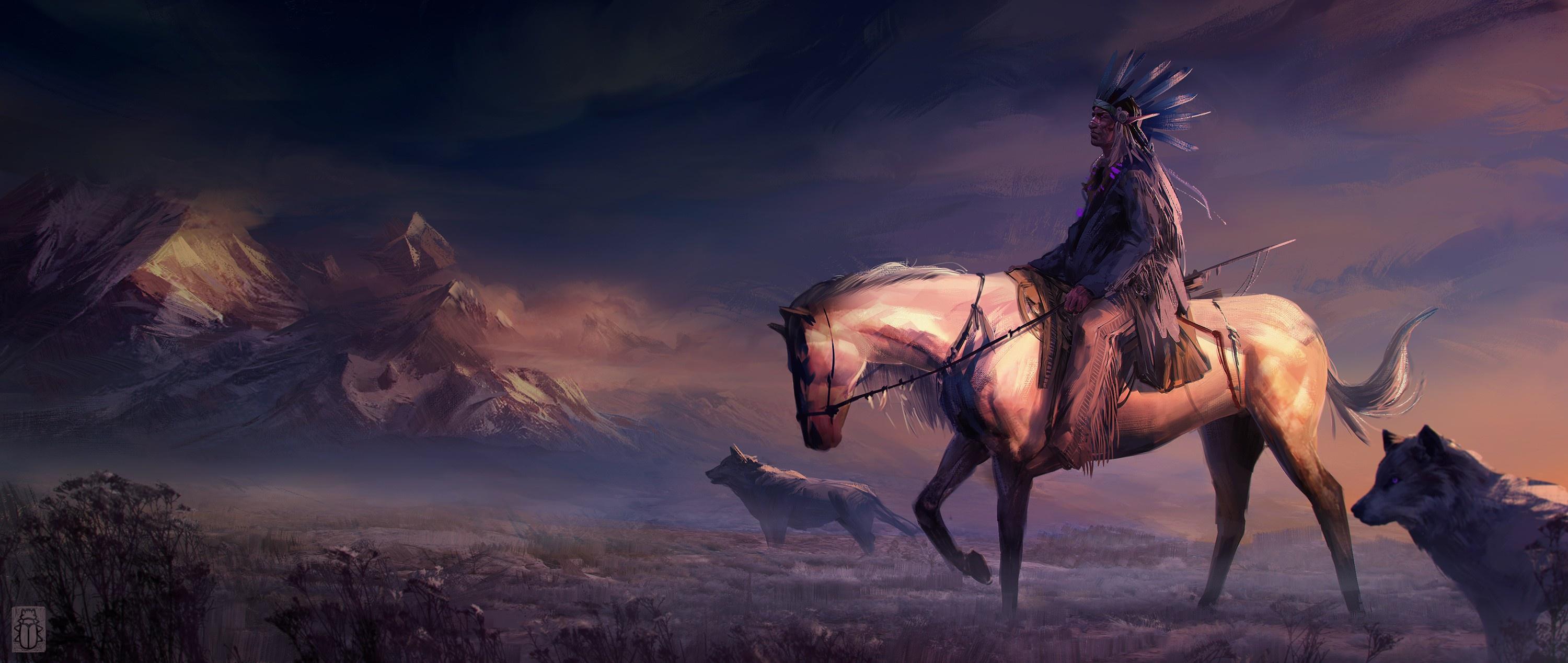 3000x1268 Artistic Native American HD Wallpaper
