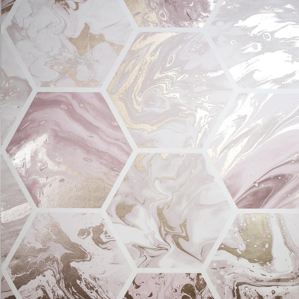 1000x1000 Arthouse Marbled Hex Pink and Rose Gold Wallpaper 908506 Home Depot