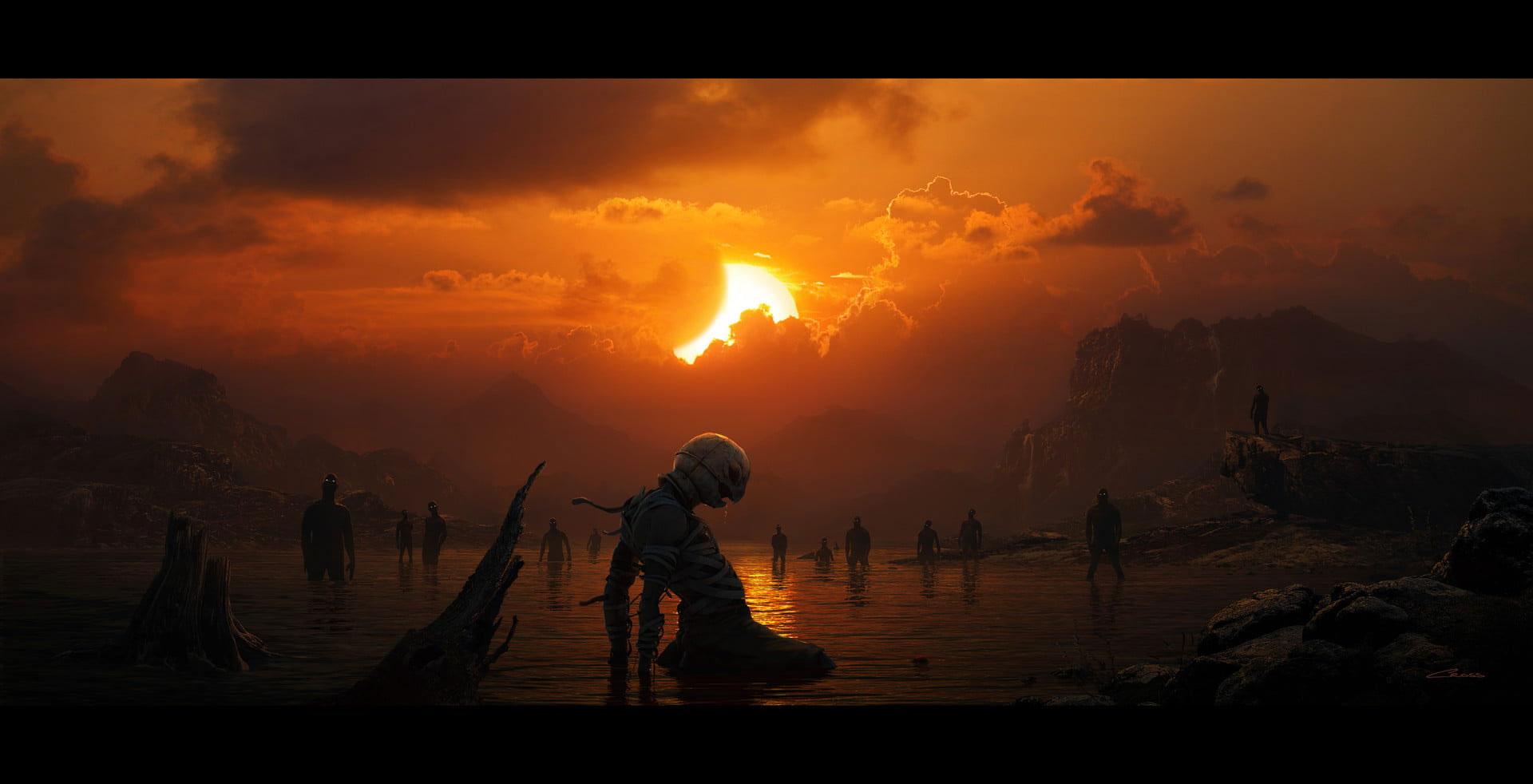1920x982 Wallpaper Berserk, Black Swordsman, Demon, Solar Eclipse
