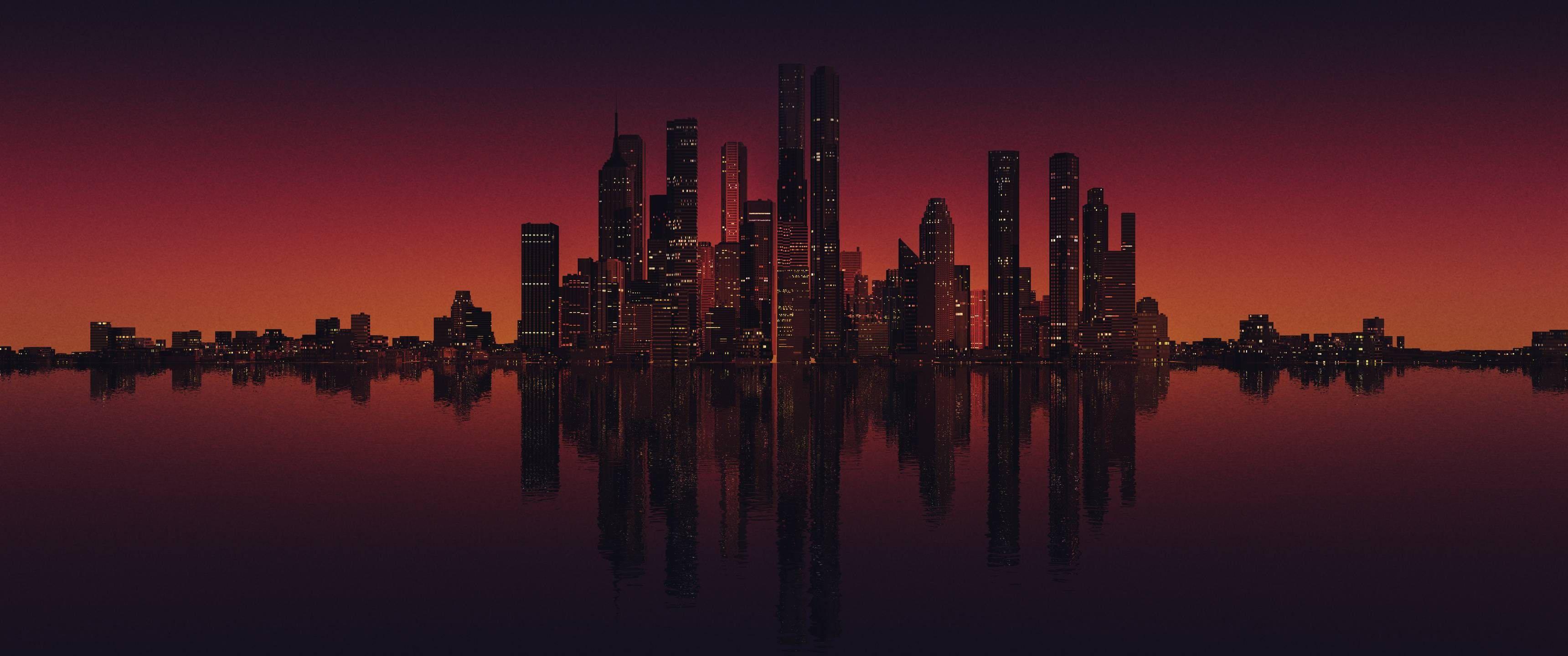 3440x1440 Download 3440x1440 Minimalist Skyline Waters Wallpaper