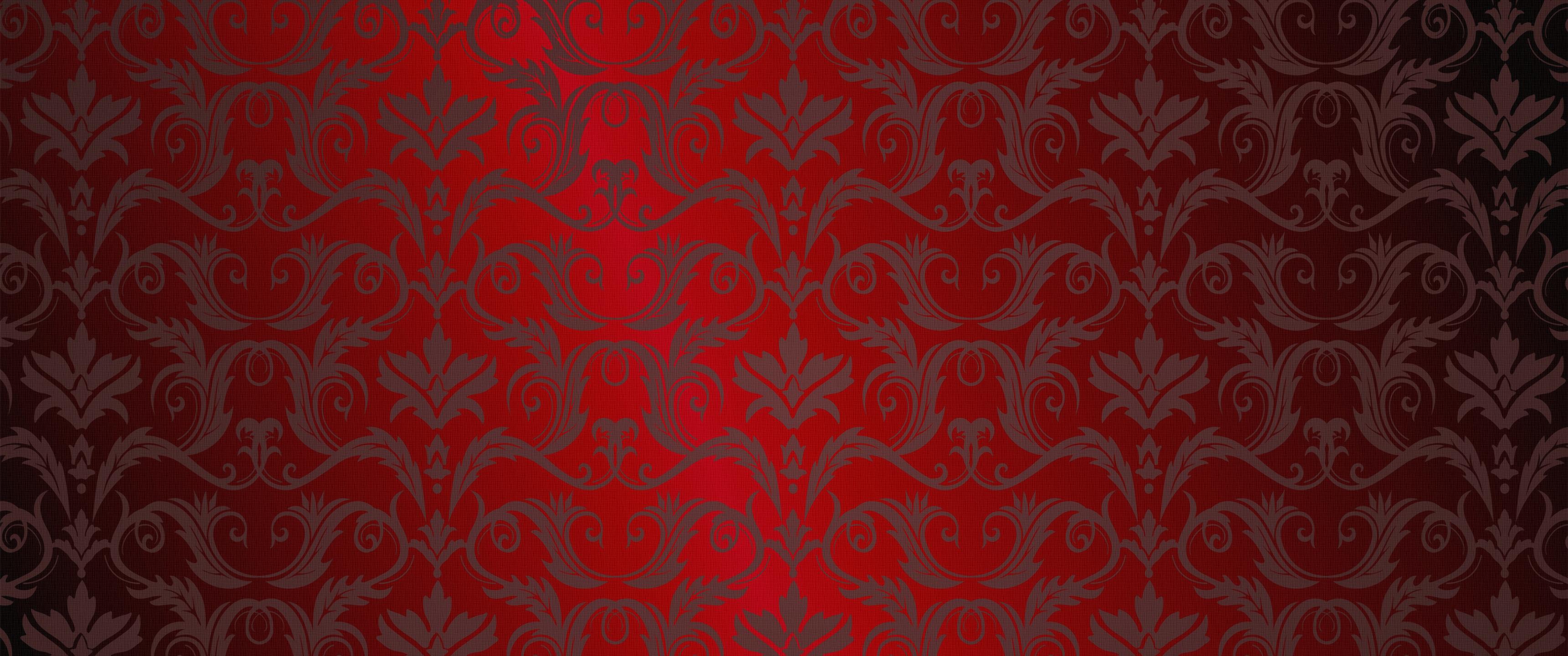 3440x1440 Download Red background ornament, Textures, Retro, Ornament, Pattern, Vintage, Picture, Red, Vector, Background, Dark, Gradient Wallpaper in 3440x1440 Resolution