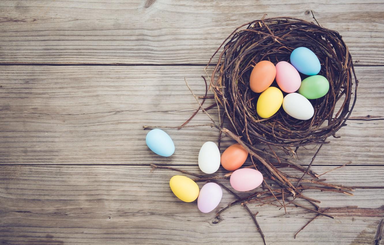 1332x850 Wallpaper basket, eggs, spring, colorful, Easter, wood, spring, Easter, eggs, decoration, Happy, tender image for desktop, section праздники