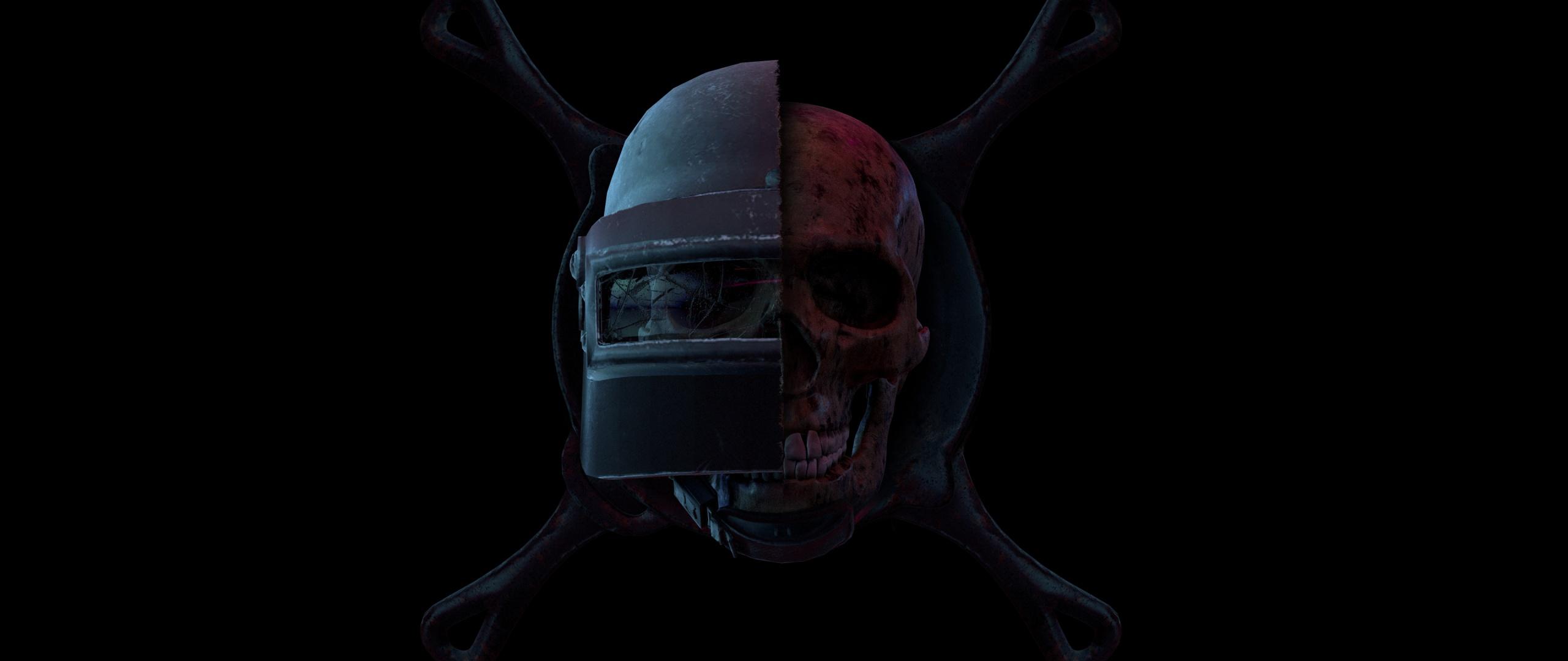 2560x1080 PUBG Wallpaper 4K, Helmet, Skull, Black Dark