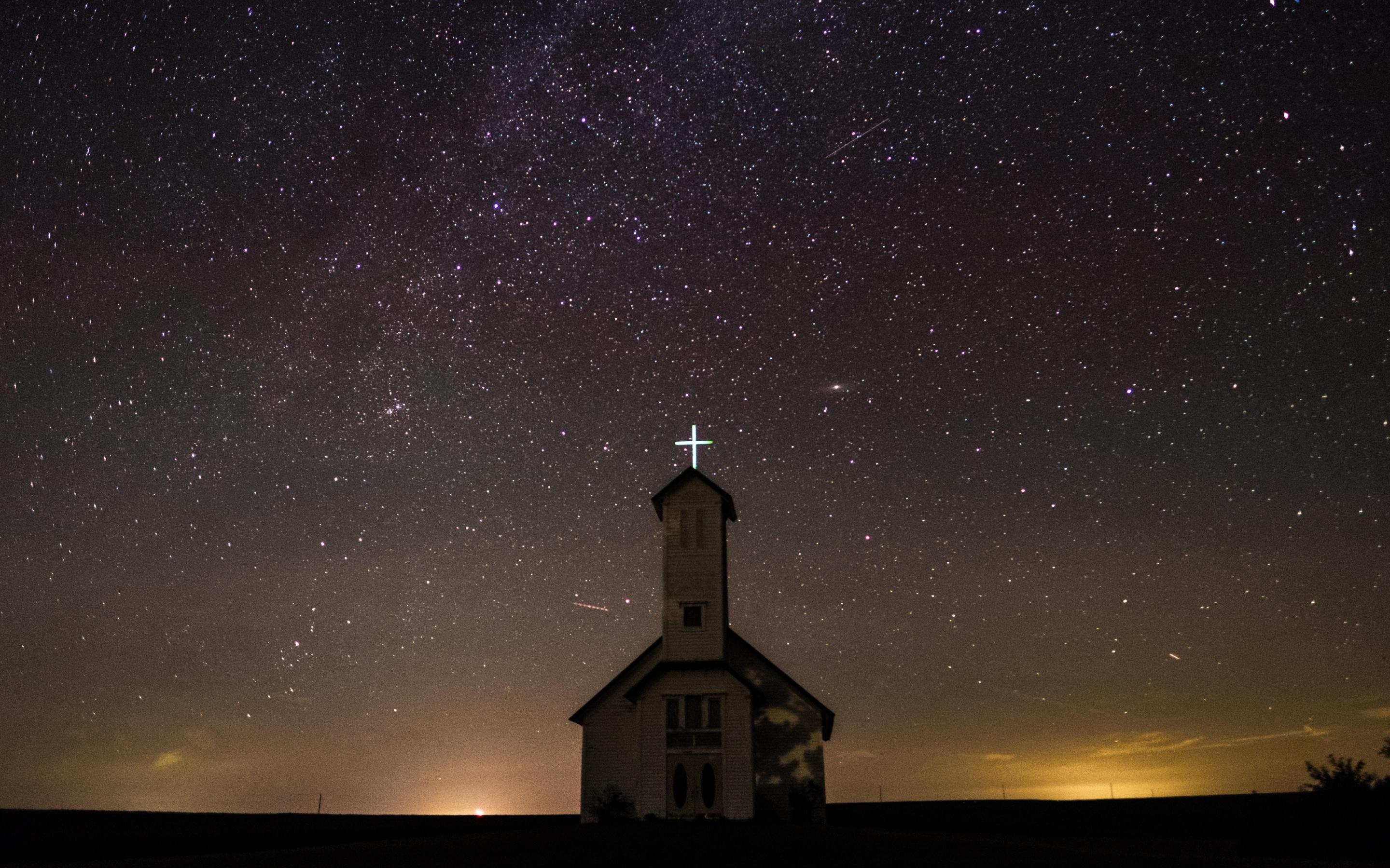 2880x1800 Wallpaper 4k starry sky, church, night, oakland, united states 4k Wallpaper