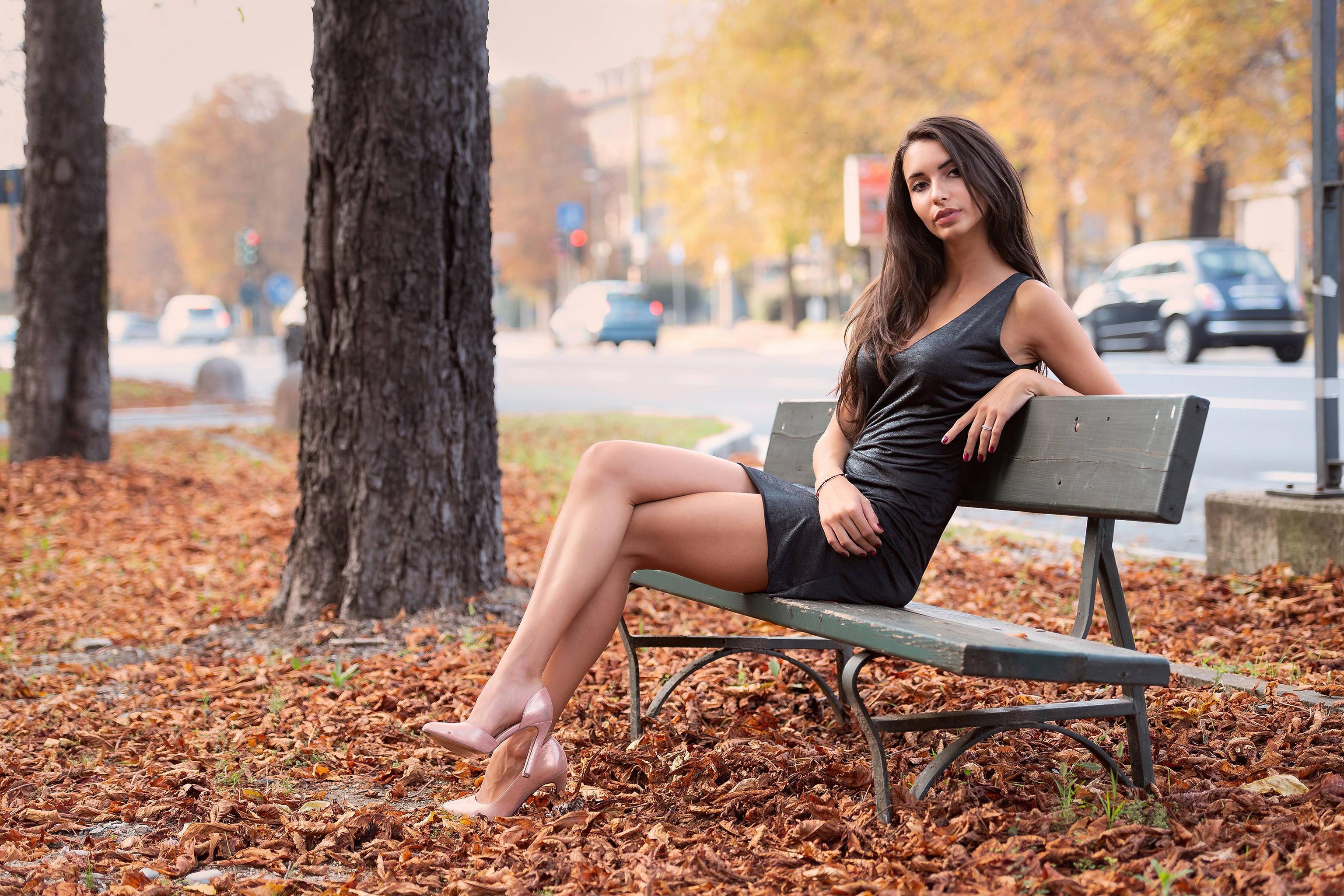 3072x2048 Gir Sitting Bench Autumn 4k 4k HD 4k Wallpaper, Image, Background, Photo and Picture