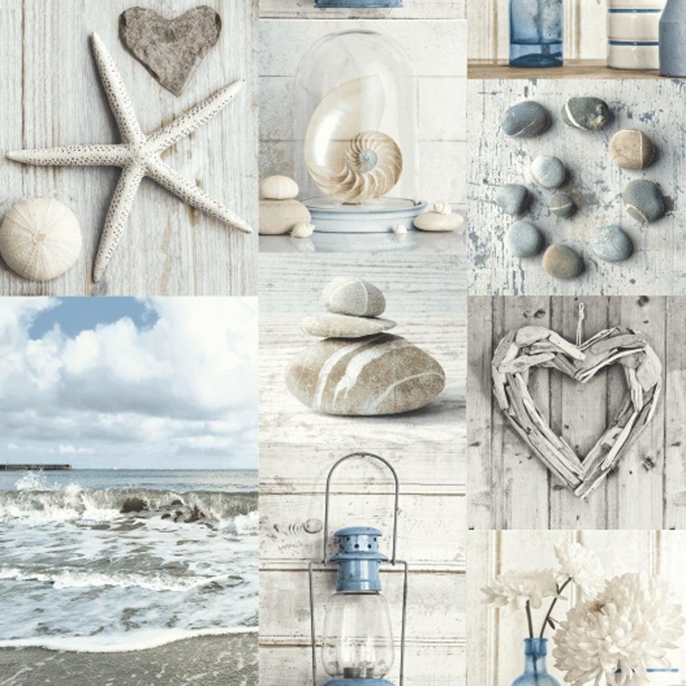 1000x1000 Coastal Collage Blue Wallpaper.8 in. W x 33ft L Roll