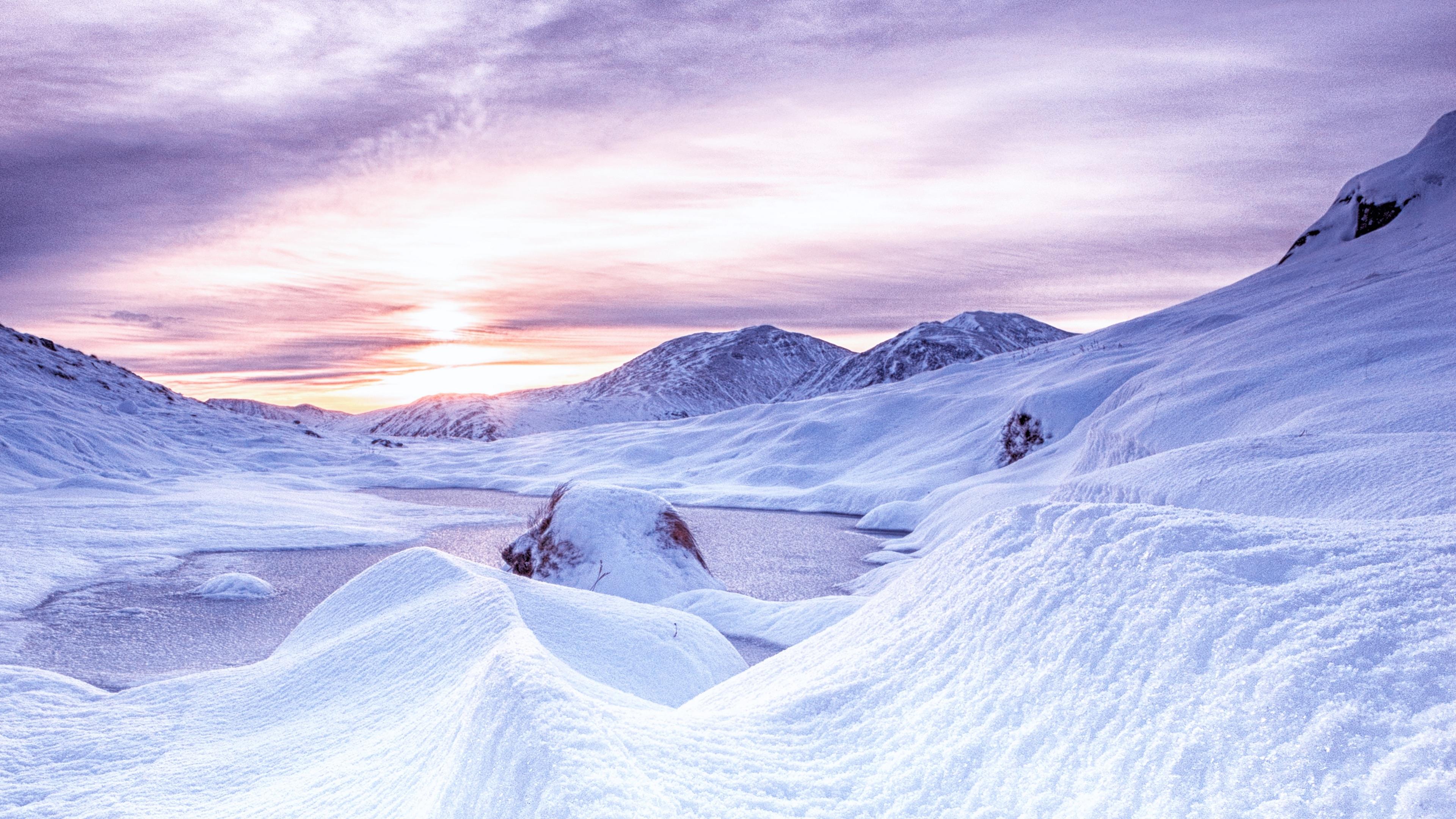 3840x2160 Wallpaper 4k snow, mountains, dawn, scotland 4k Wallpaper