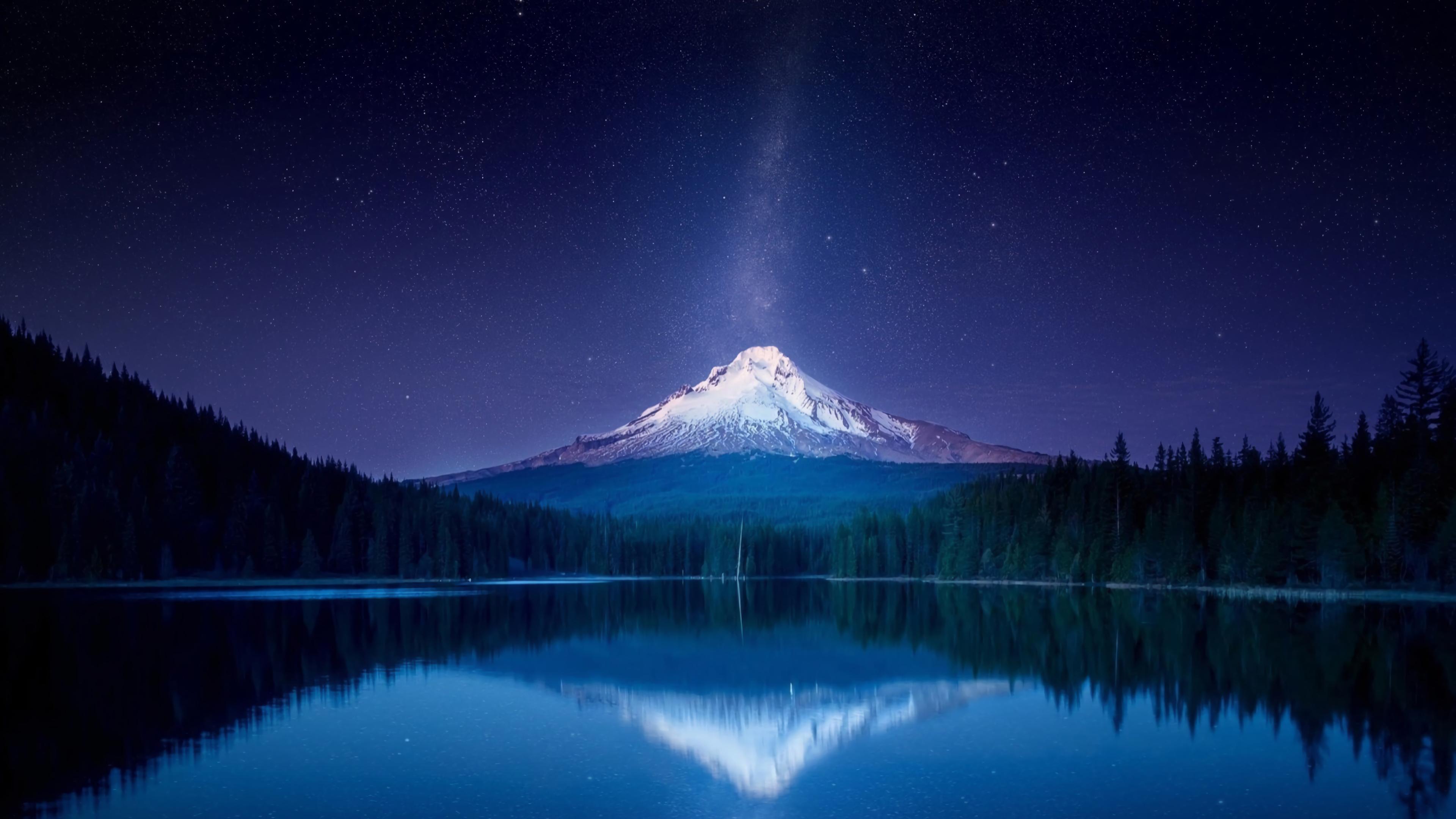 3840x2160 Mountain, Landscape, Lake, Scenery, Night, Sky, Stars, 4K Gallery HD Wallpaper