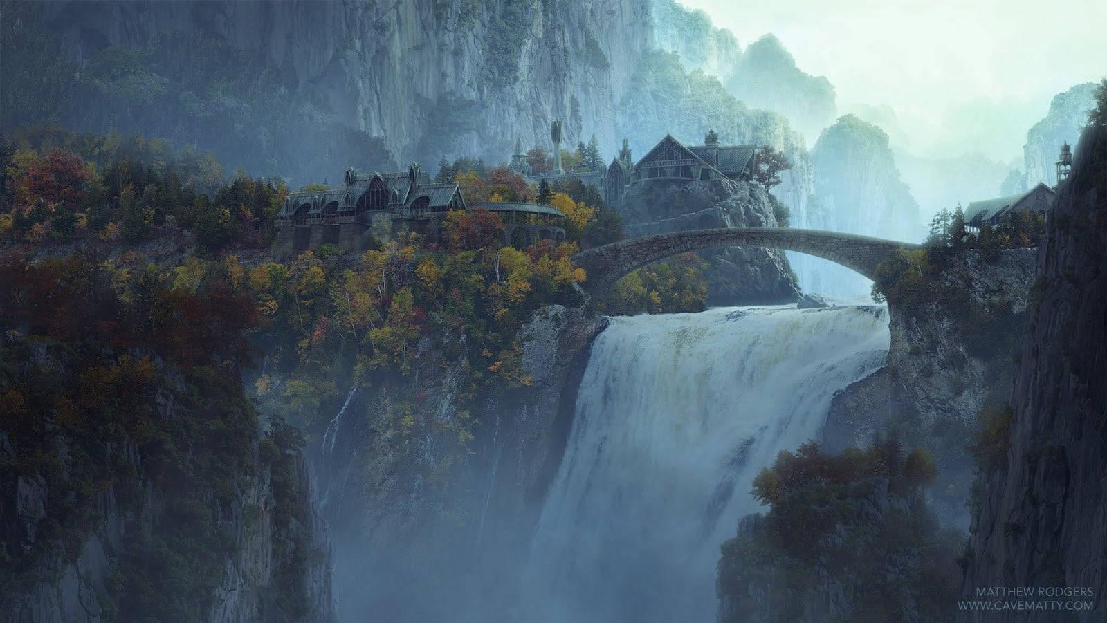 1600x901 Download Lord Of The Rings Landscape Rivendell Painting Wallpaper