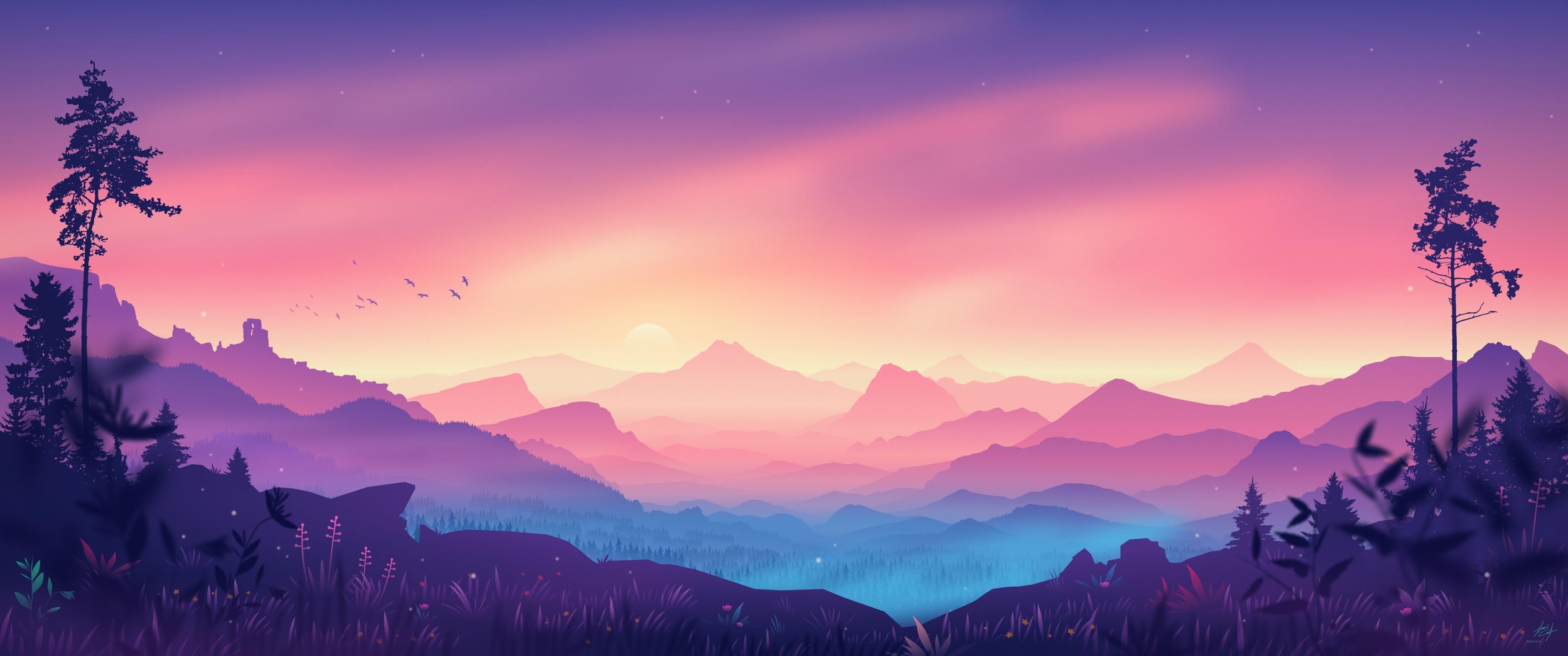 3440x1440 Valley Wallpaper 4K, Landscape, Aesthetic, Nature