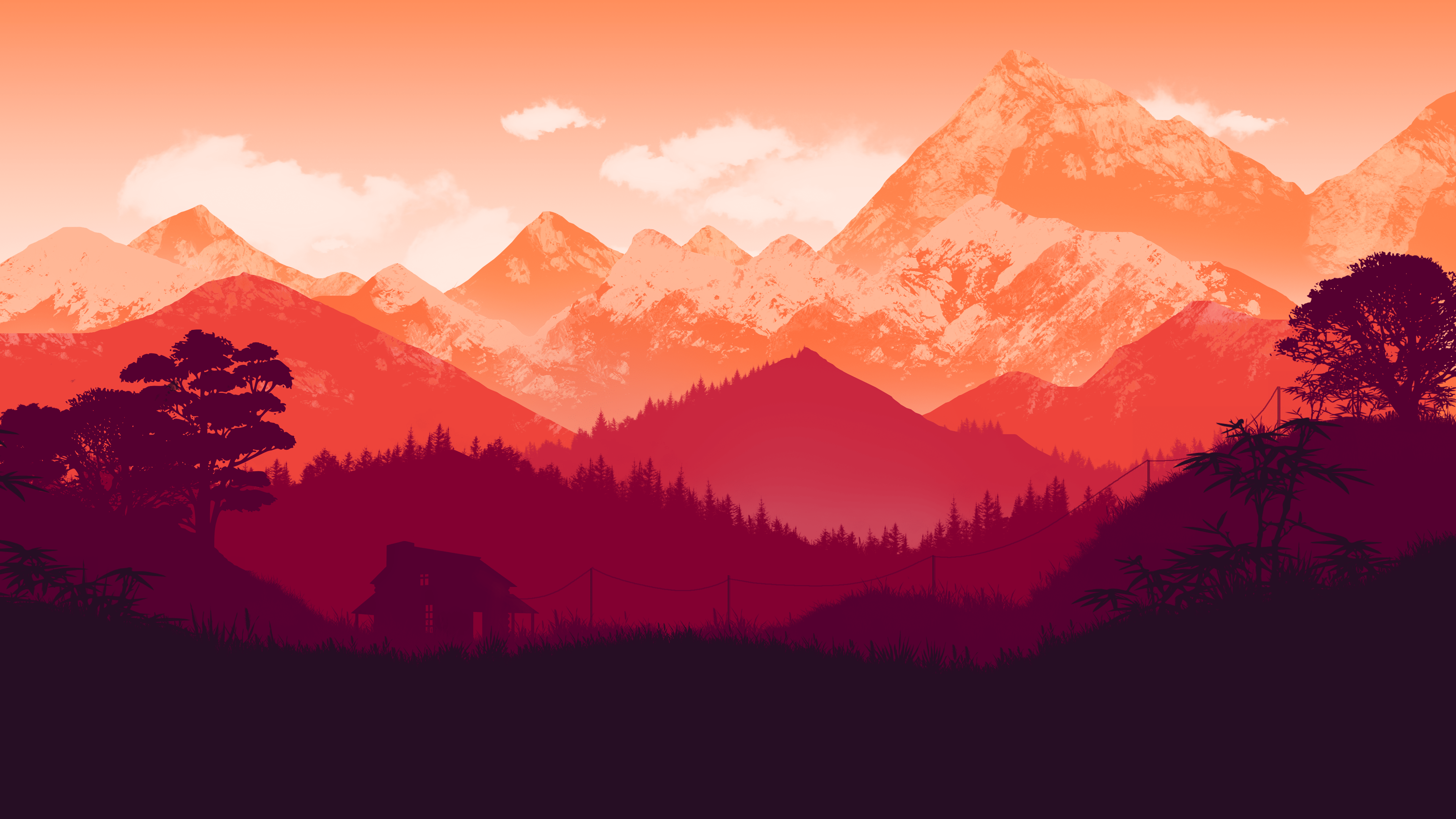 3840x2160 dusk, mountains, forest, digital, artwork, clouds, house, powerlinesx2160 Wallpaper. Active wallpaper, Desktop wallpaper art, Homescreen wallpaper