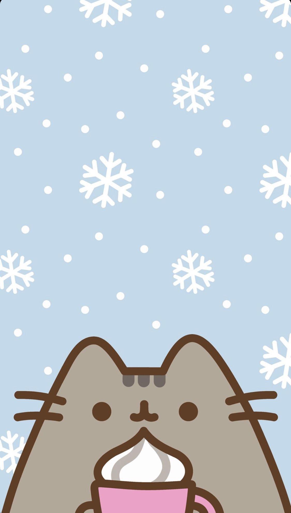 1125x1977 Winter Pusheen Cat Wallpaper