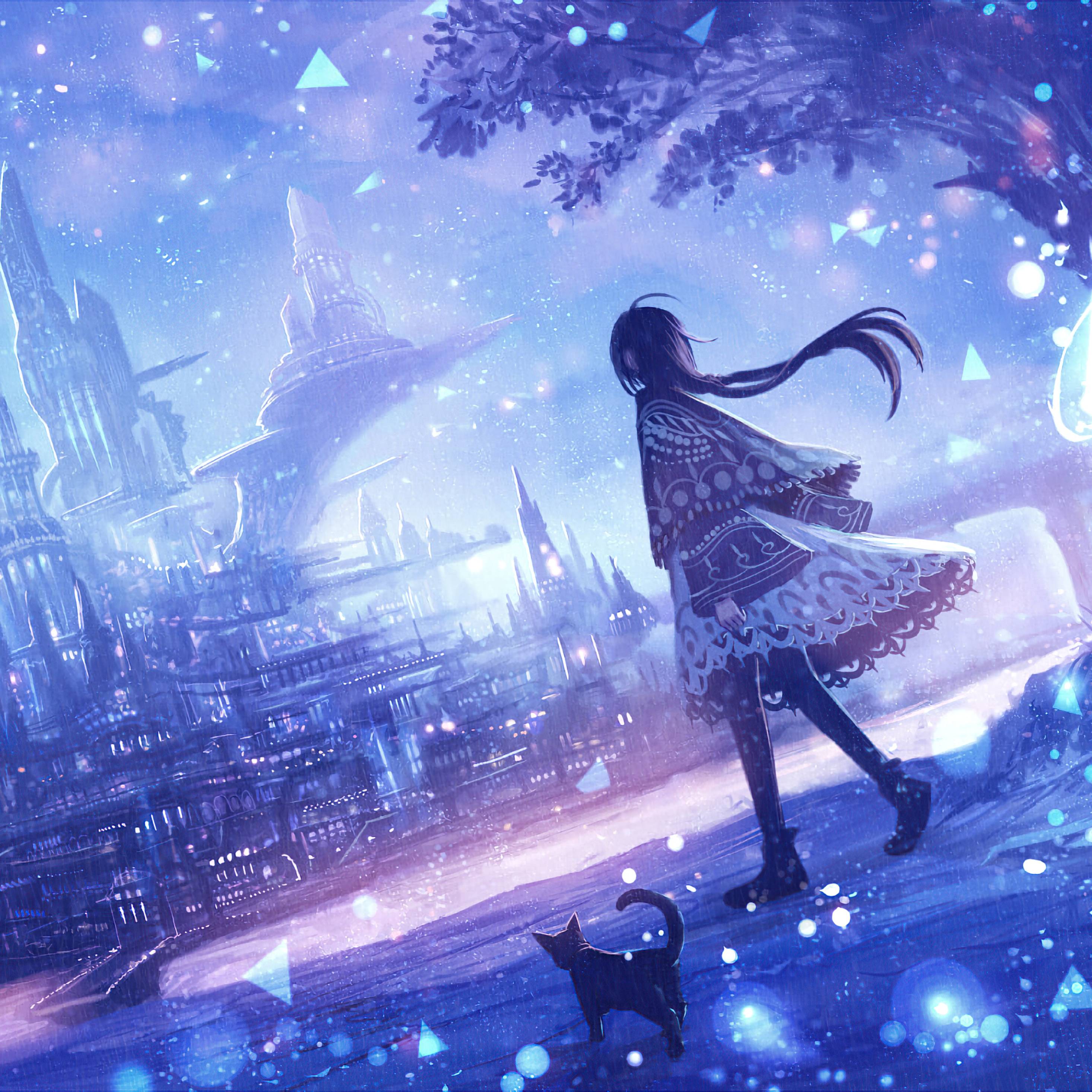 2932x2932 Anime Original Evening Walk With Cat 4k iPad Pro Retina Display HD 4k Wallpaper, Image, Background, Photo and Picture