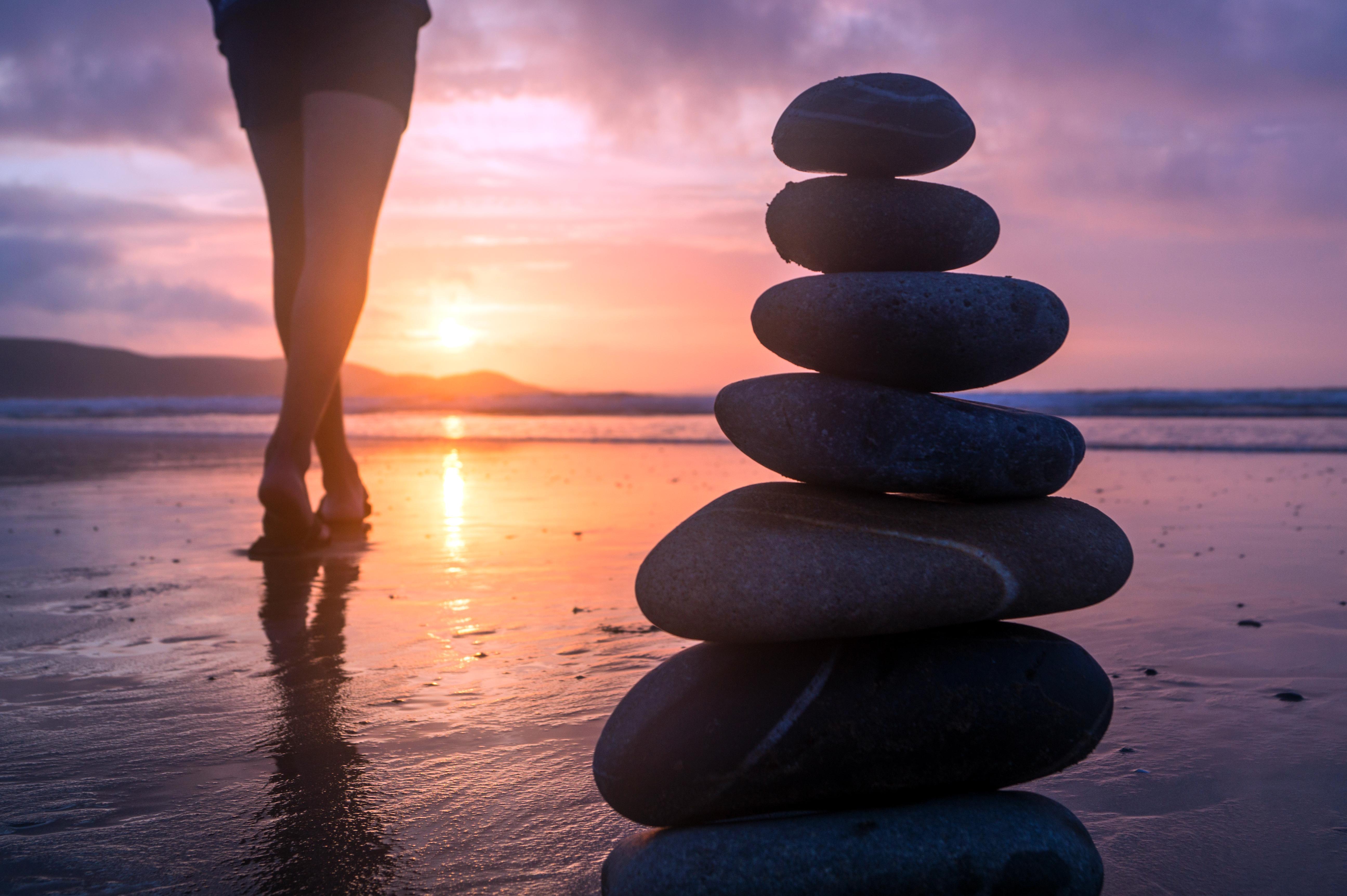 5183x3450 Free picture: beach, sea, sunset, ocean, water, balance, sun, meditation, seashore