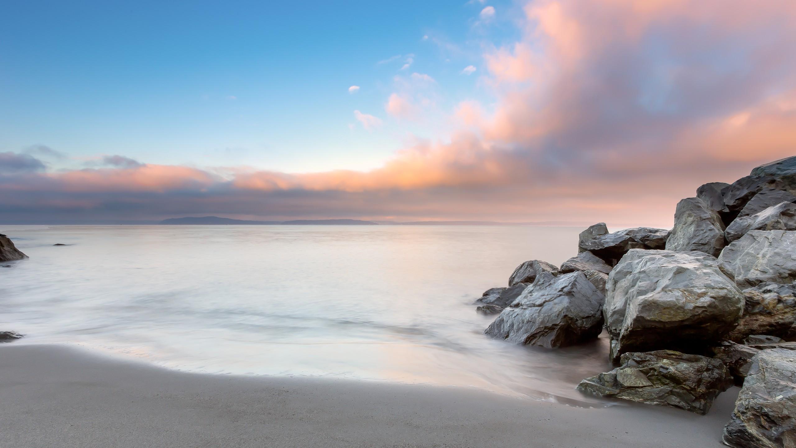 2560x1440 Wallpaper Seattle, 4k, HD wallpaper, Alki, beach, sunset, sunrise, sea, ocean, water, morning, pink, OS