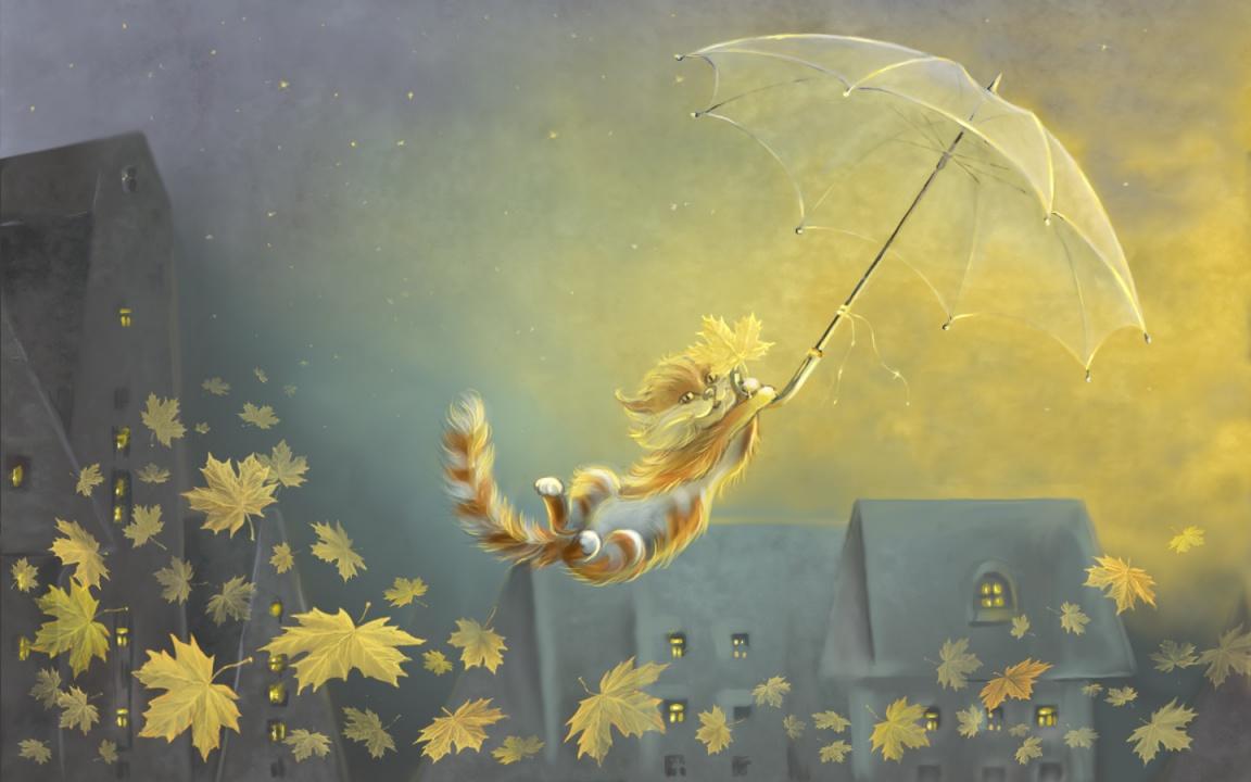 1152x720 Flying Cat, Winter Soon Painting / Good