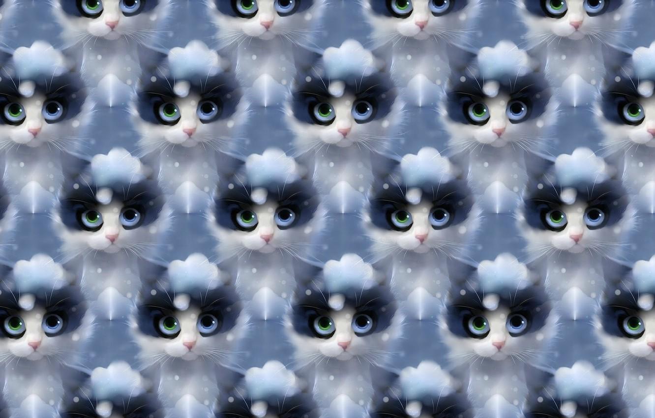 1332x850 Wallpaper winter, cat, snow, texture, art, apofiss image for desktop, section текстуры