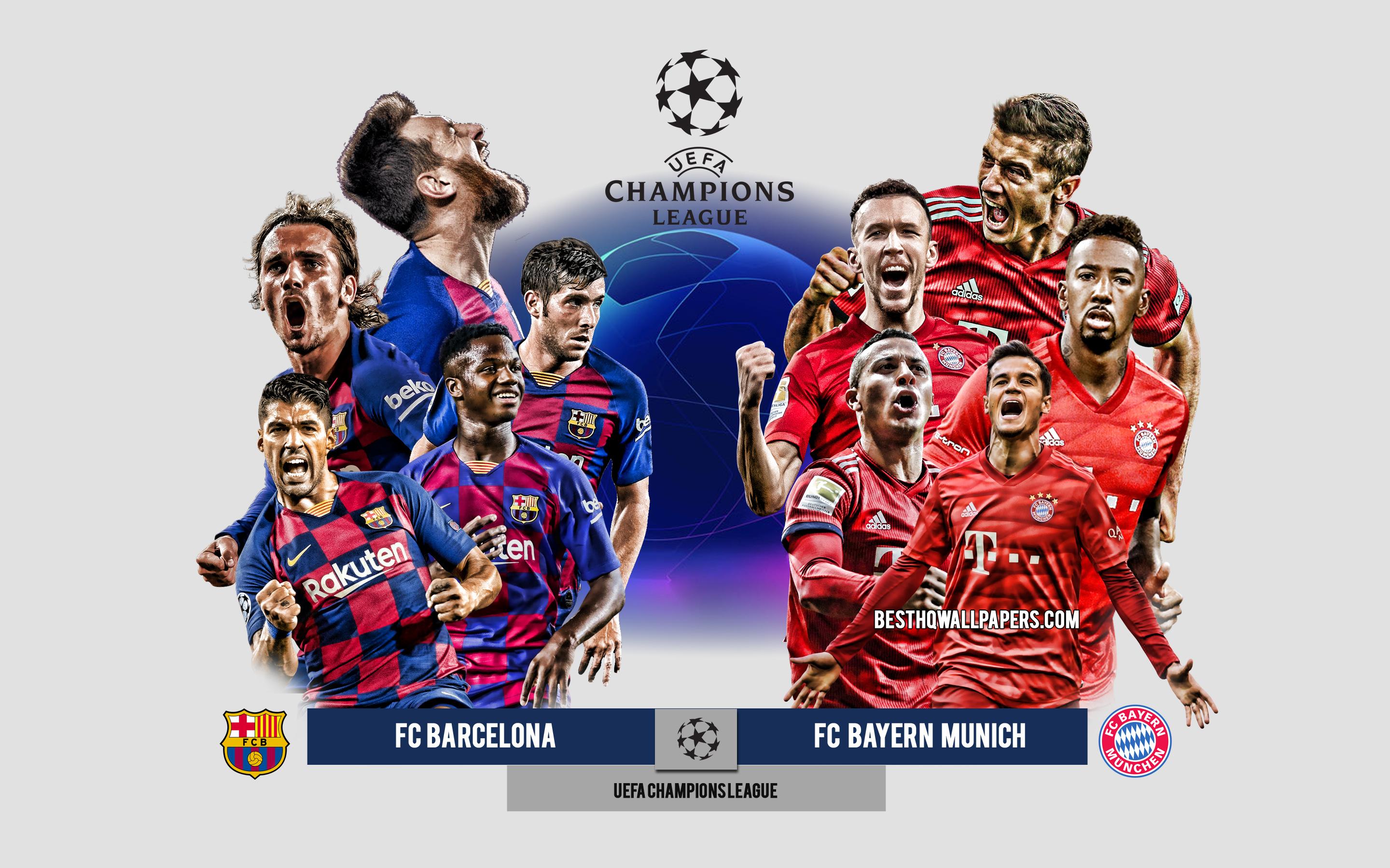 2880x1800 Download wallpaper FC Barcelona vs FC Bayern Munich, UEFA Champions League, Preview, promotional materials, football players, Champions League, football match for desktop with resolution 2880x1800. High Quality HD picture wallpaper