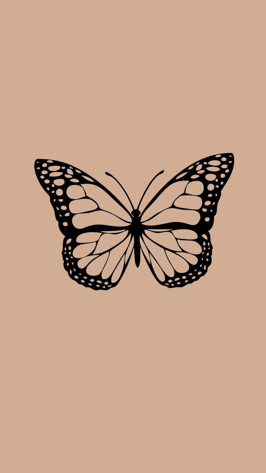 1080x1920 Download Black Butterfly Outline In Dark Beige Wallpaper