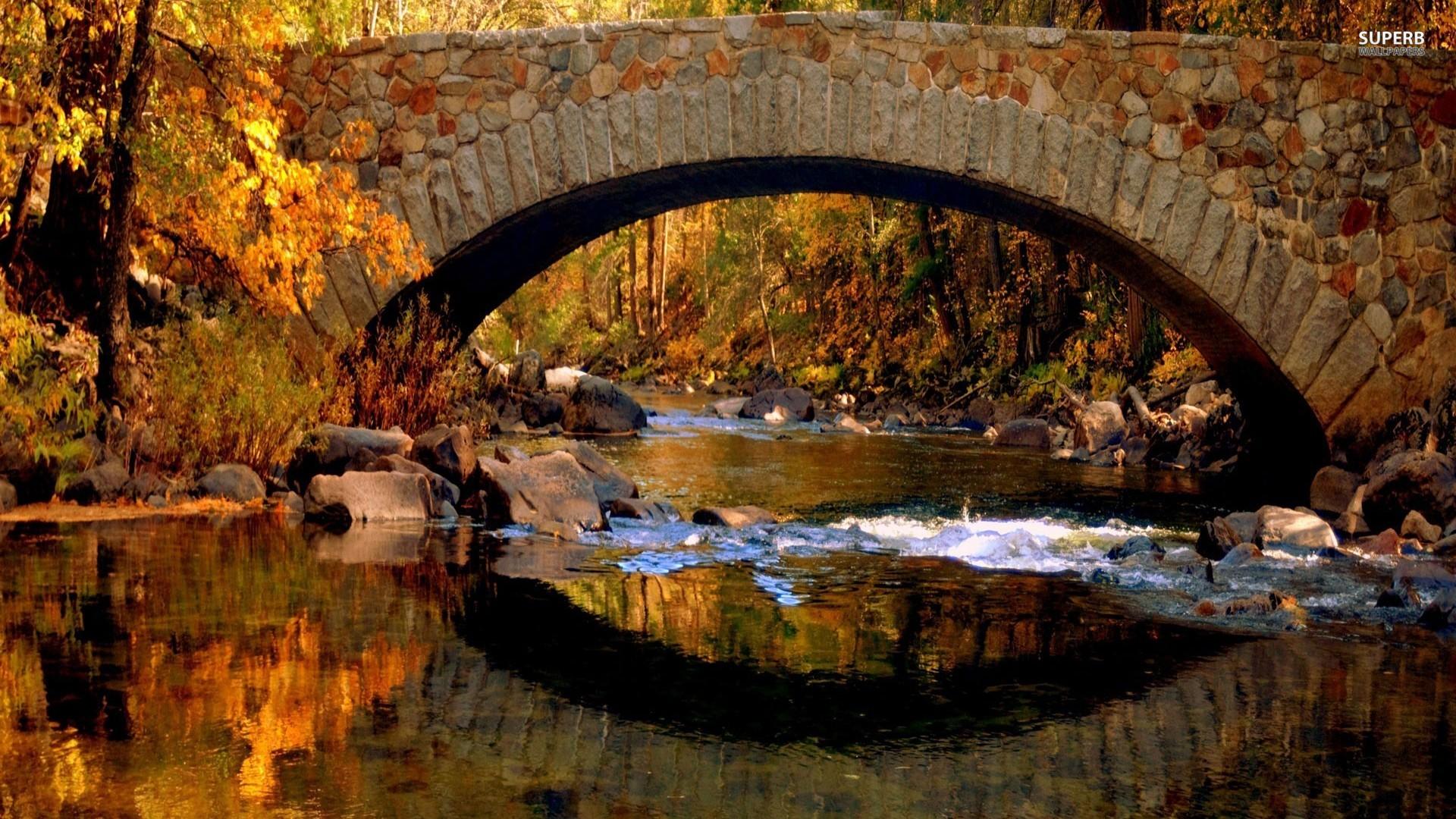 1920x1080 Autumn Covered Bridge Wallpaper