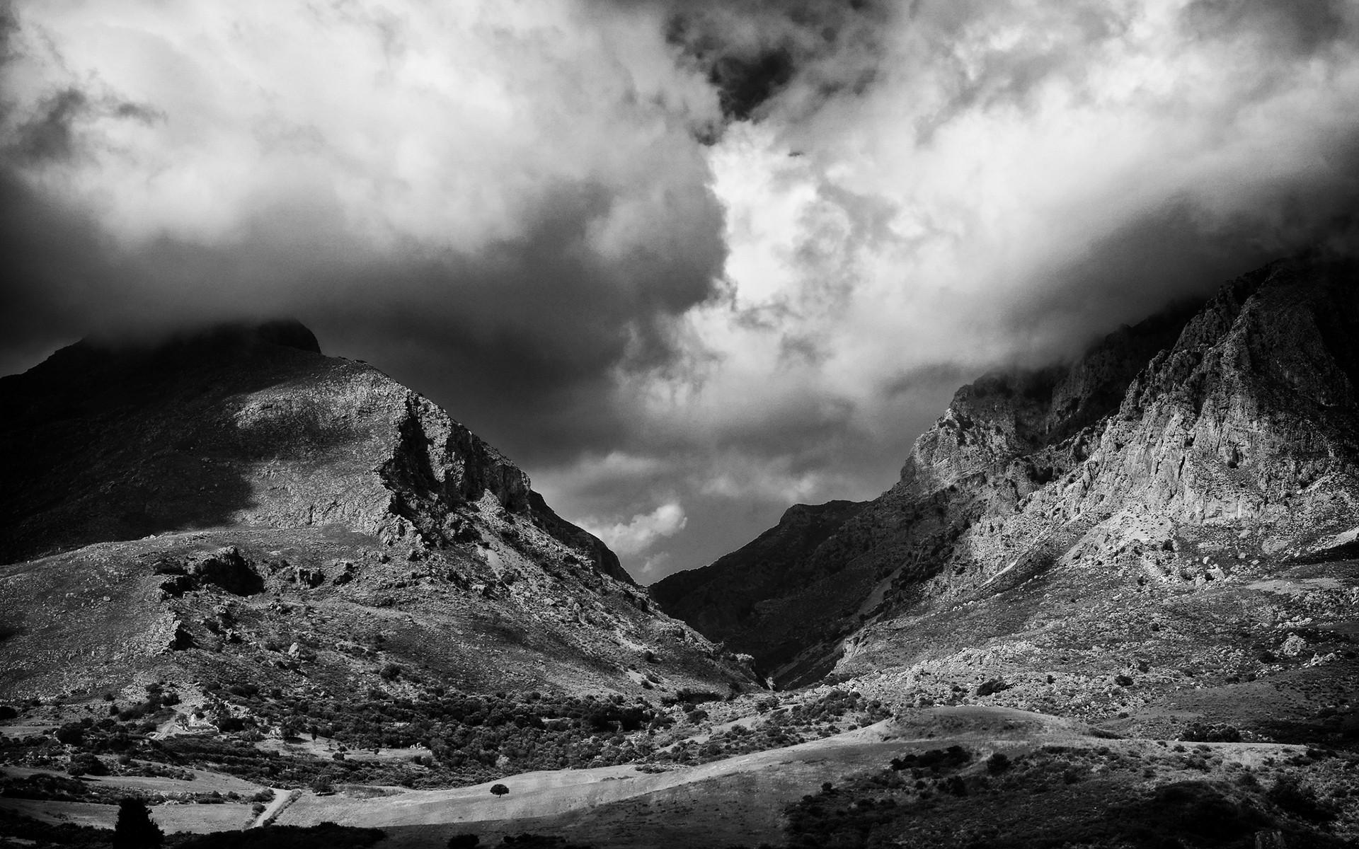 1920x1200 Mountains, Sky, Clouds, Beautiful, Black and white Gallery HD Wallpaper