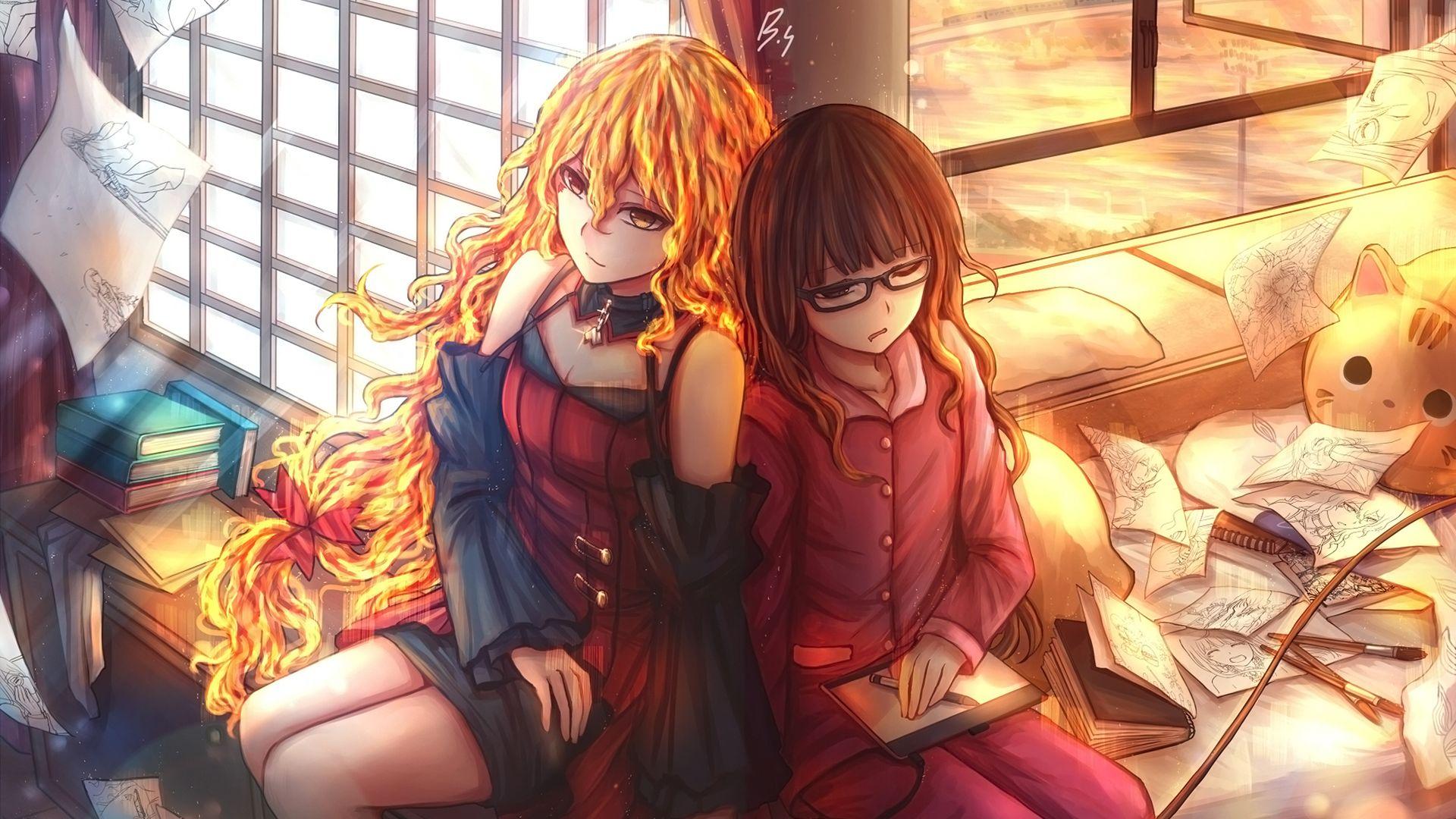 1920x1080 Desktop Wallpaper Anime Girls, Sit, Friends, HD Image, Picture, Background, C670cf