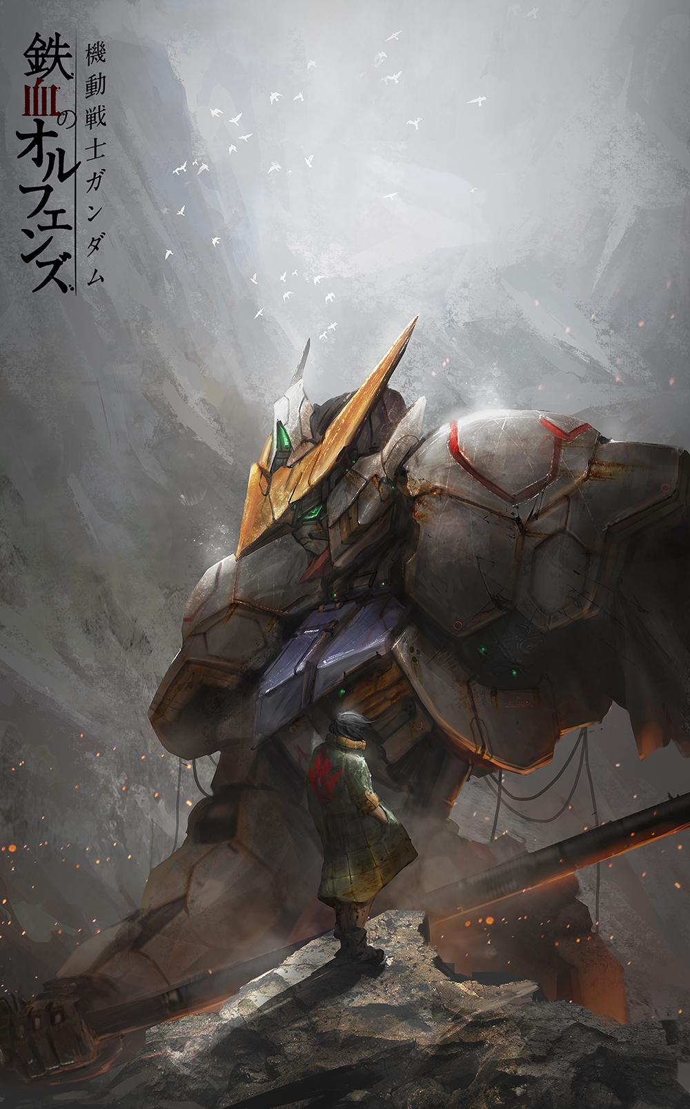 1000x1607 mikazuki augus and gundam barbatos (gundam and 1 more) drawn
