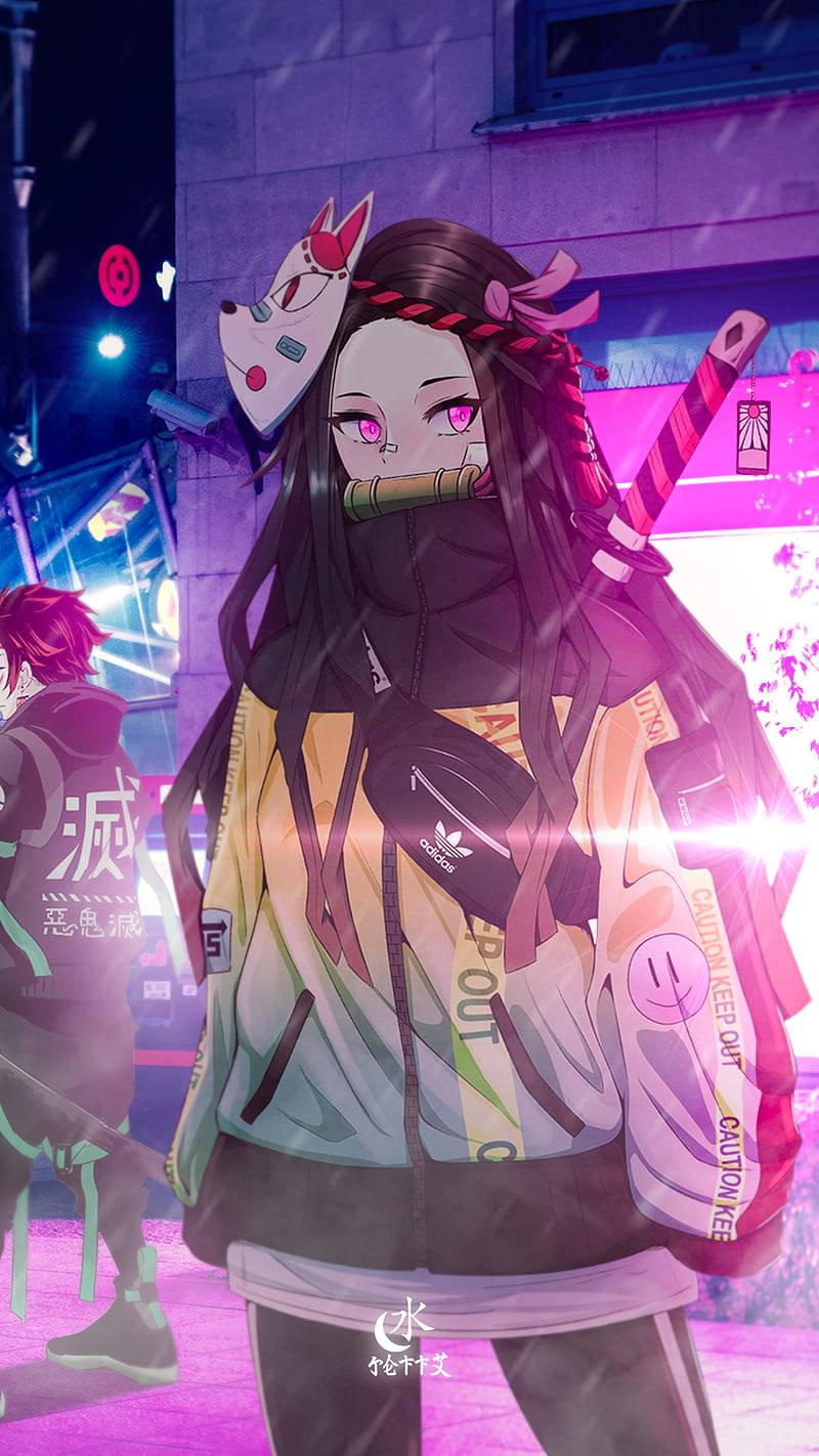 800x1422 Download Nezuko Phone Streetwear Wallpaper