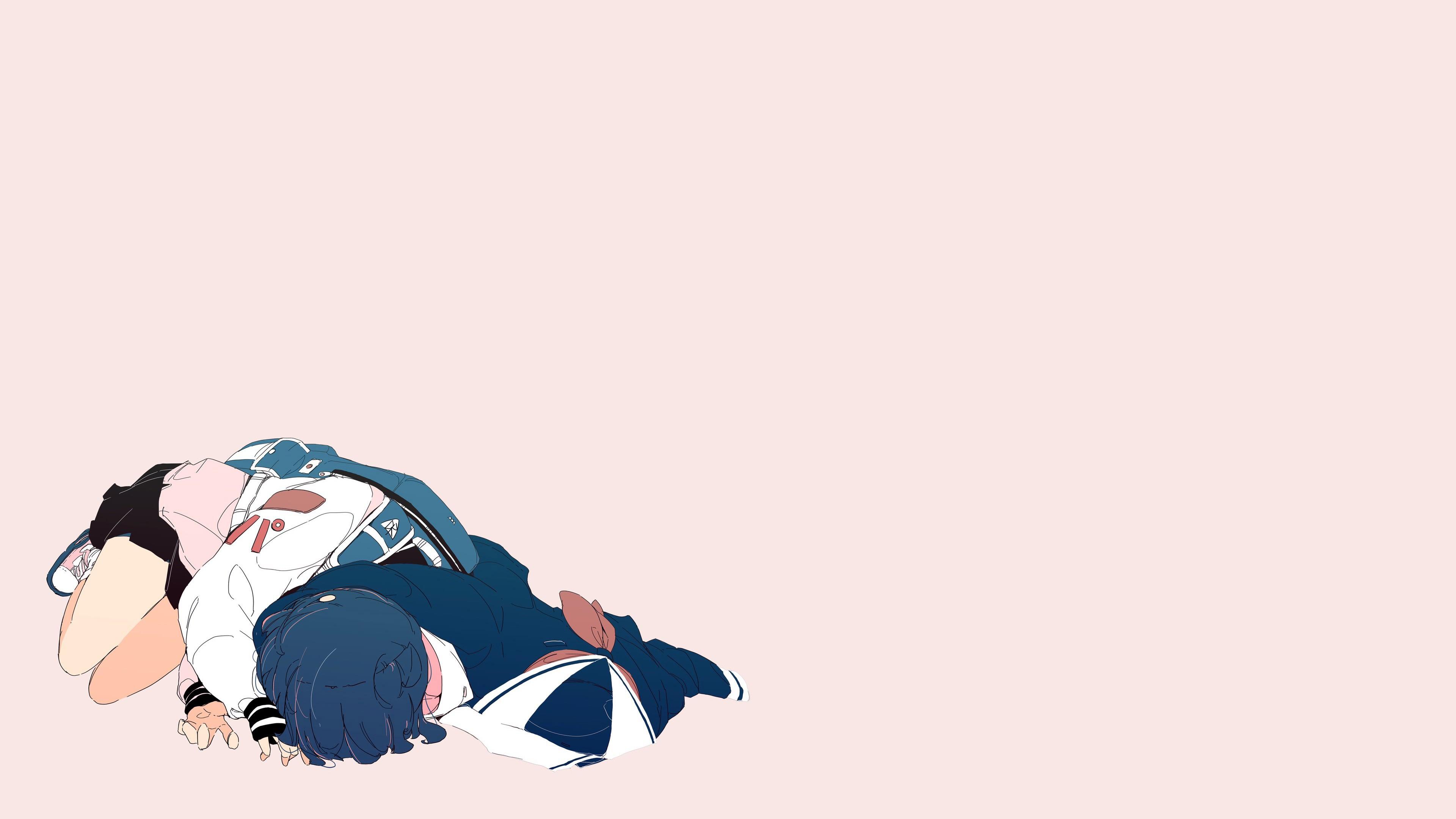 3840x2160 Wallpaper / anime, anime girls, pink background, Streetwear, school uniform, original characters free download
