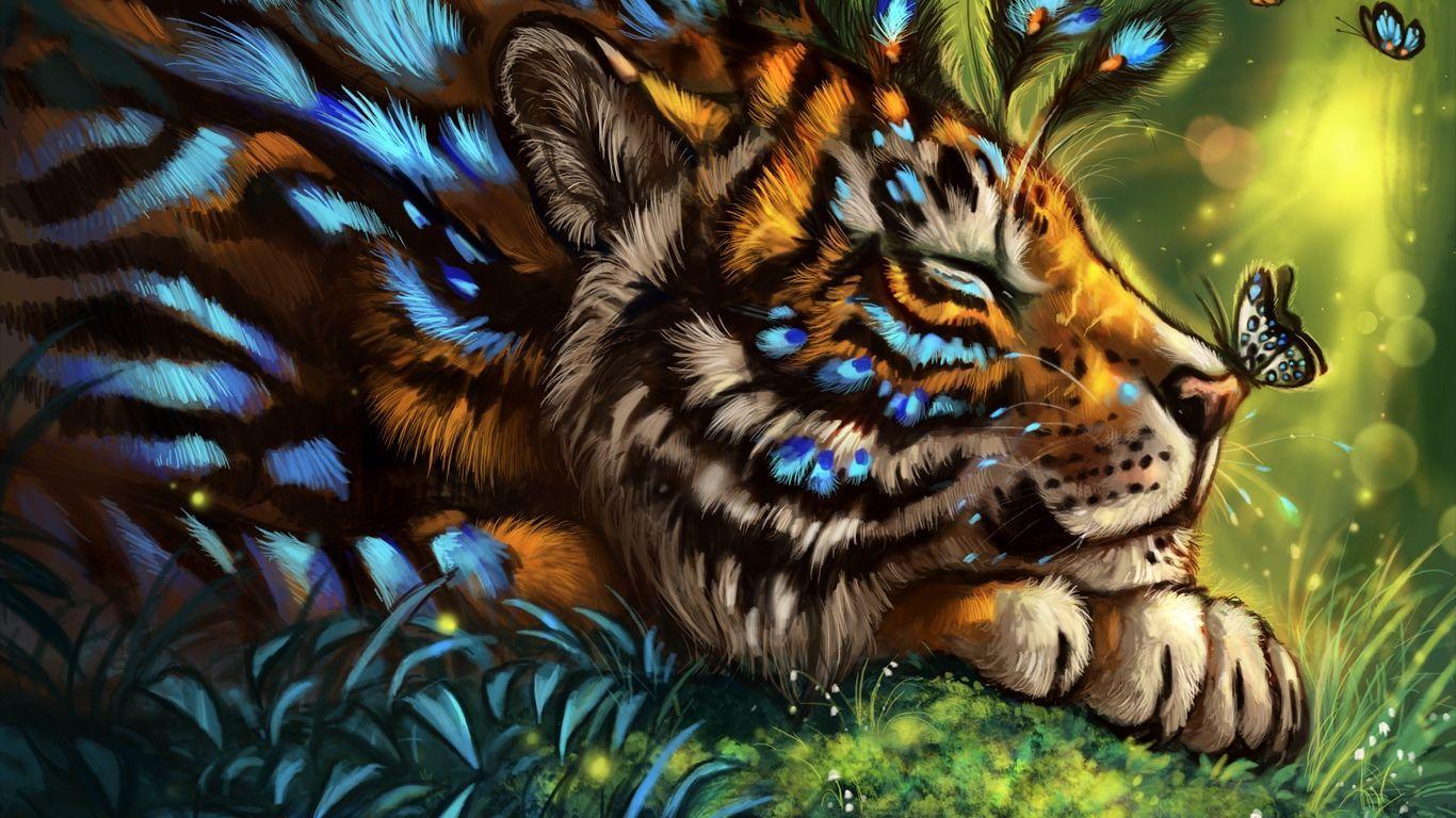 1366x768 Tiger Wildlife Artwork Wallpaper