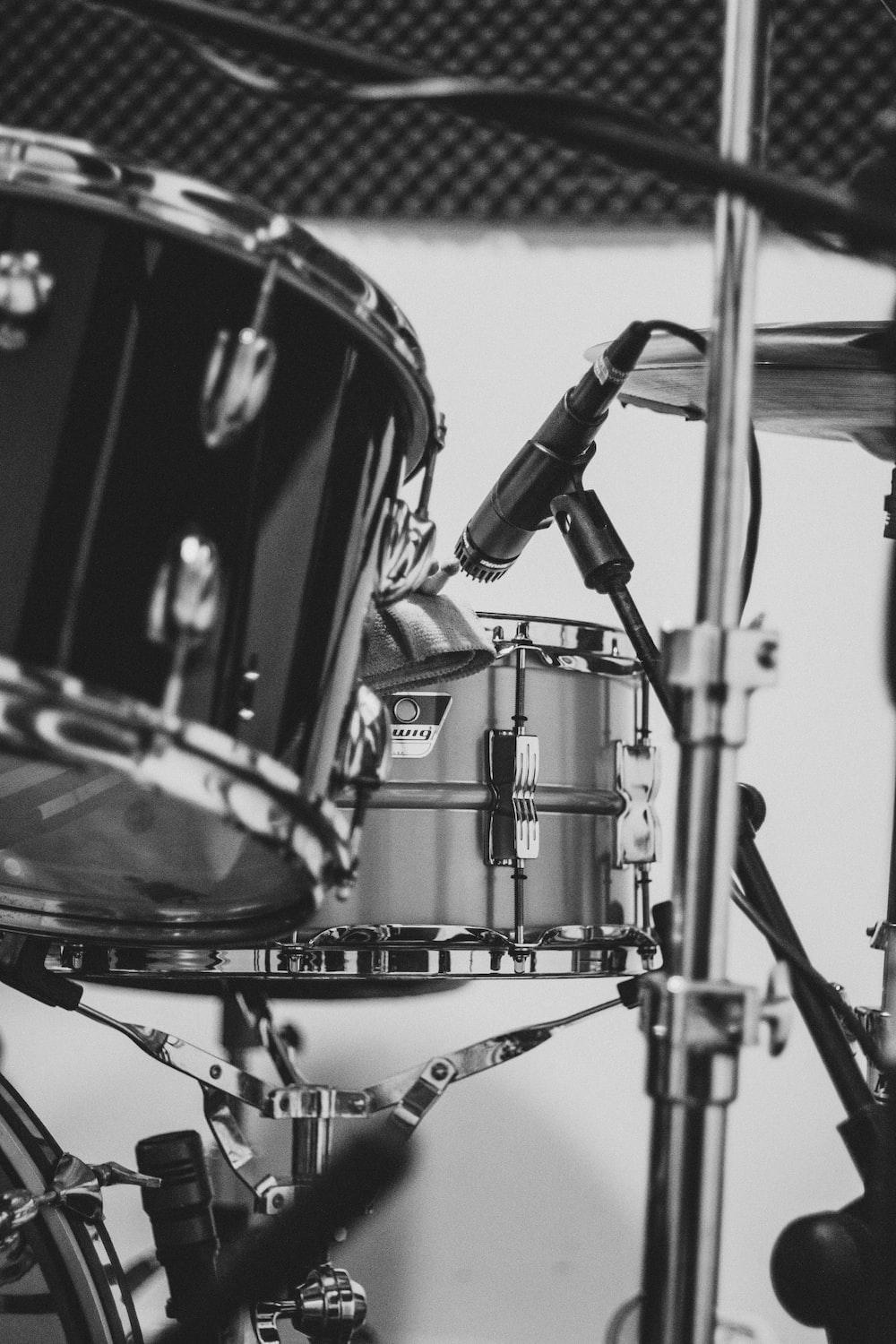 1000x1500 grayscale photo of drum set photo