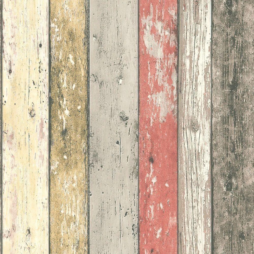 1000x1000 Orange Red Wood Effect Wallpaper Distressed Wooden Grain Cabin Feature Vinyl