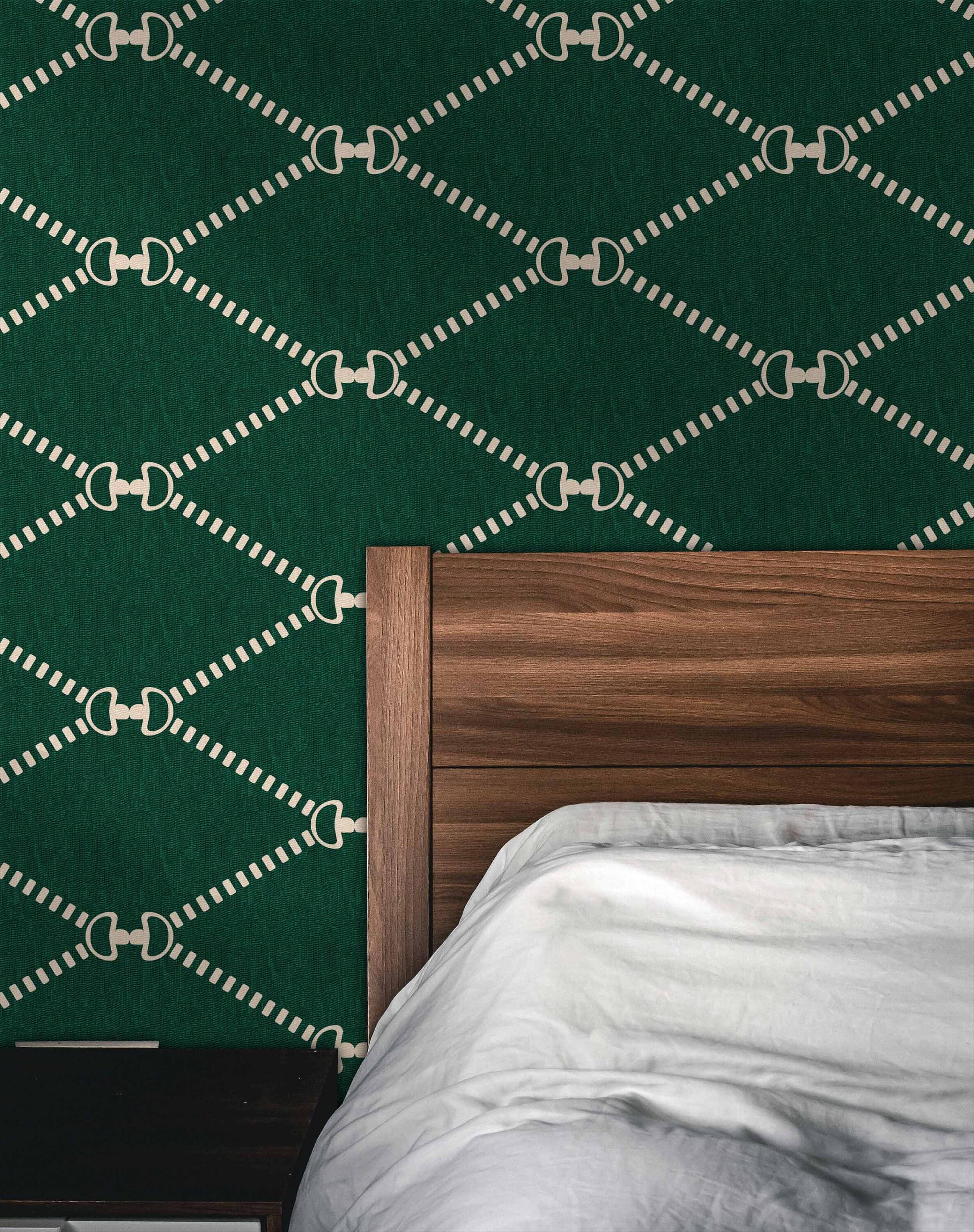 2372x3000 Horsebit Monogram Wallpaper Green LARGE Peel and Stick