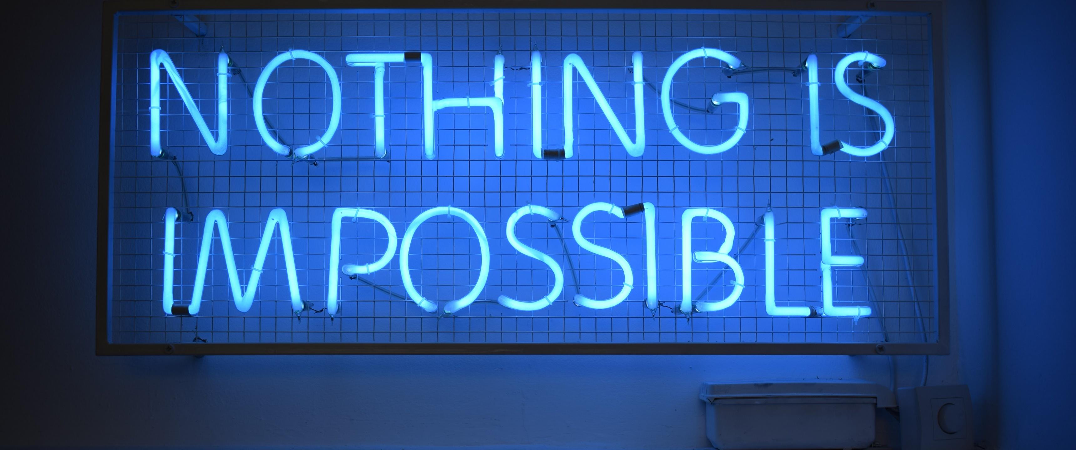 3440x1440 Nothing is Impossible Wallpaper 4K, Neon sign, Blue light, Quotes