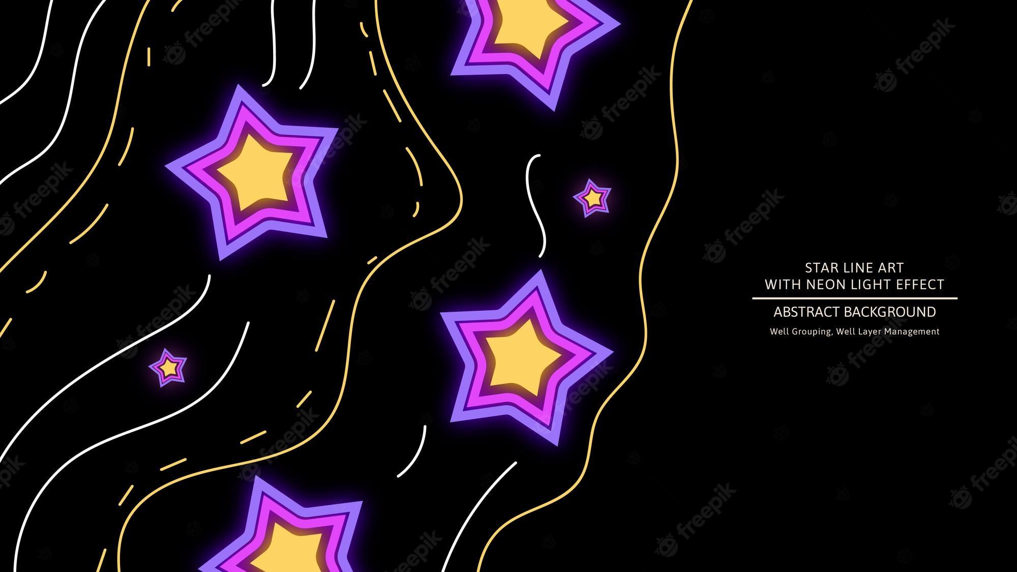 2000x1125 Premium Vector. Catchy stars with shining neon light effect for abstract background or cute wallpaper in laptop