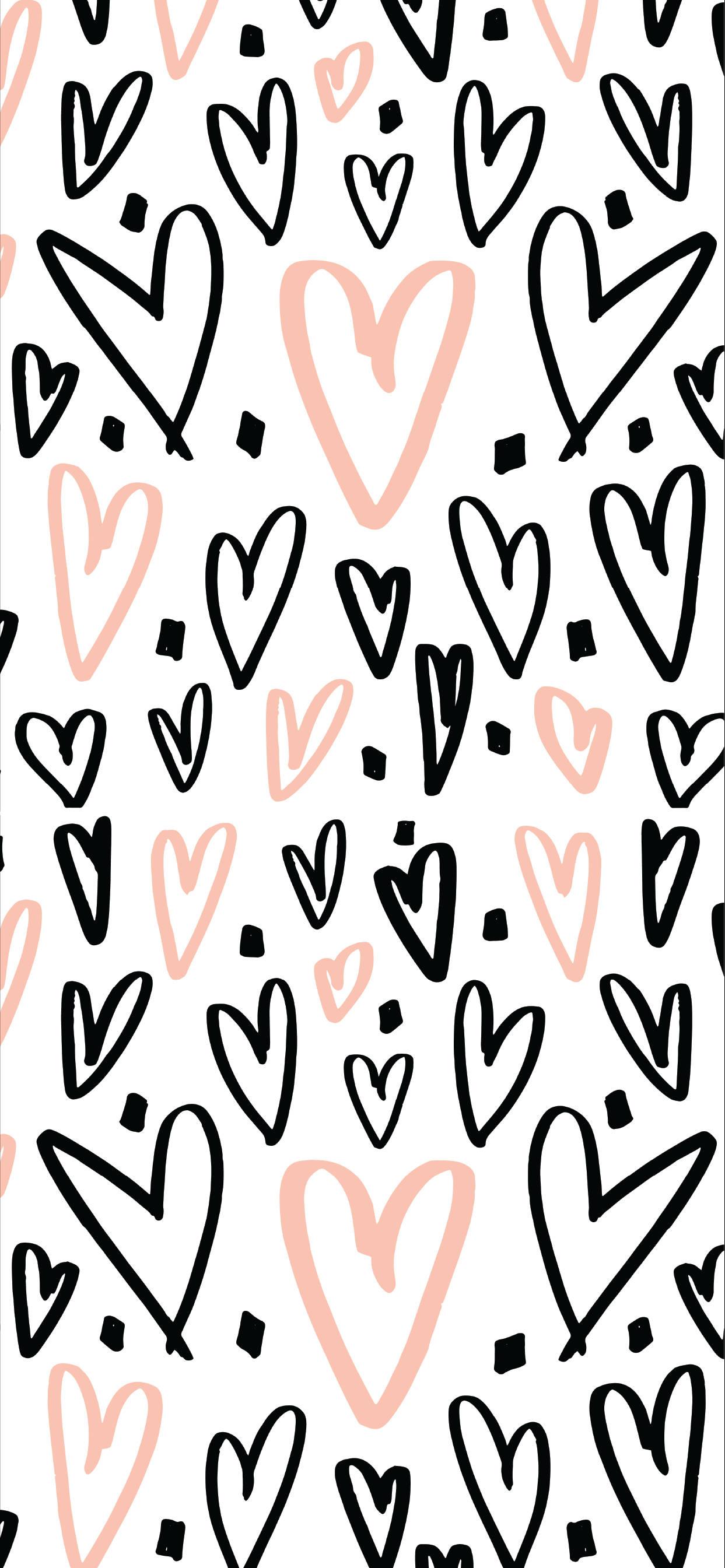 1243x2689 Download Love Black And White And Pink Hearts Wallpaper