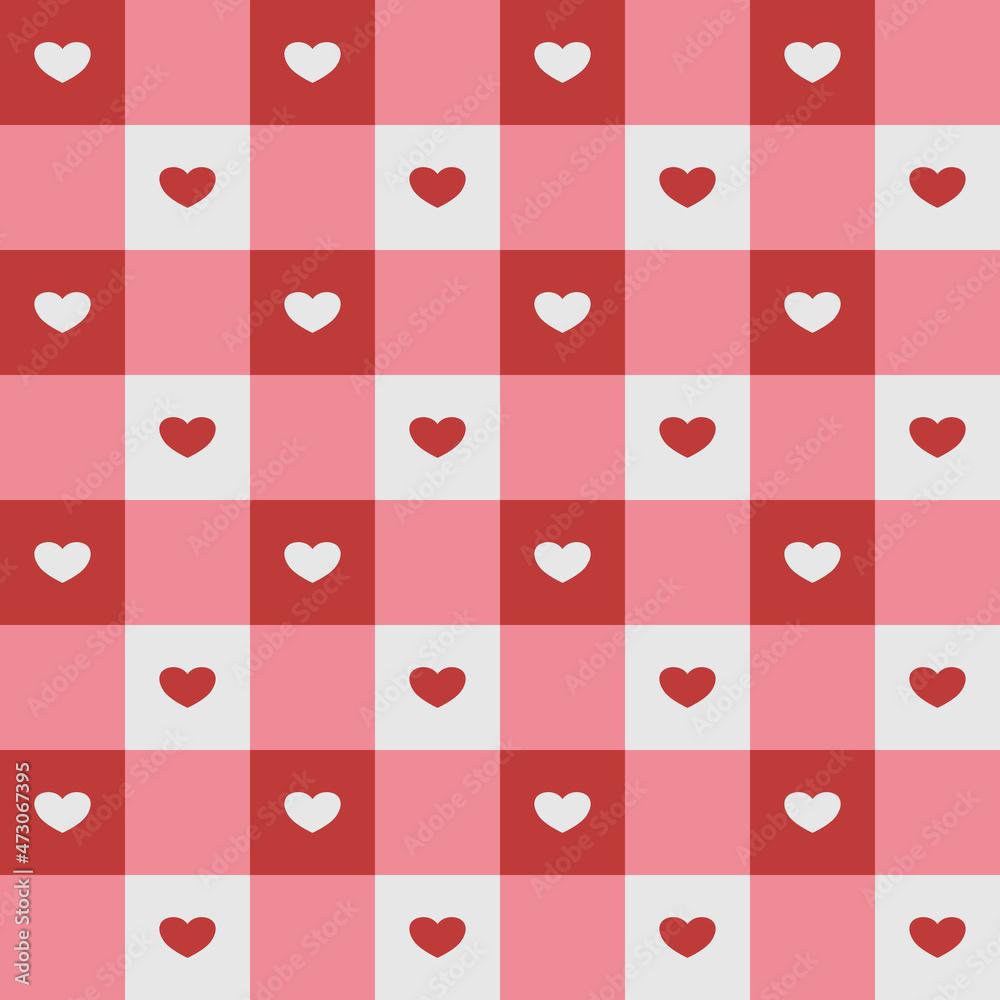 1000x1000 Illustrator vector of seamless wallpaper of white heart on red square and red heart on white square, wallpaper of mini heart repeat Stock Vector