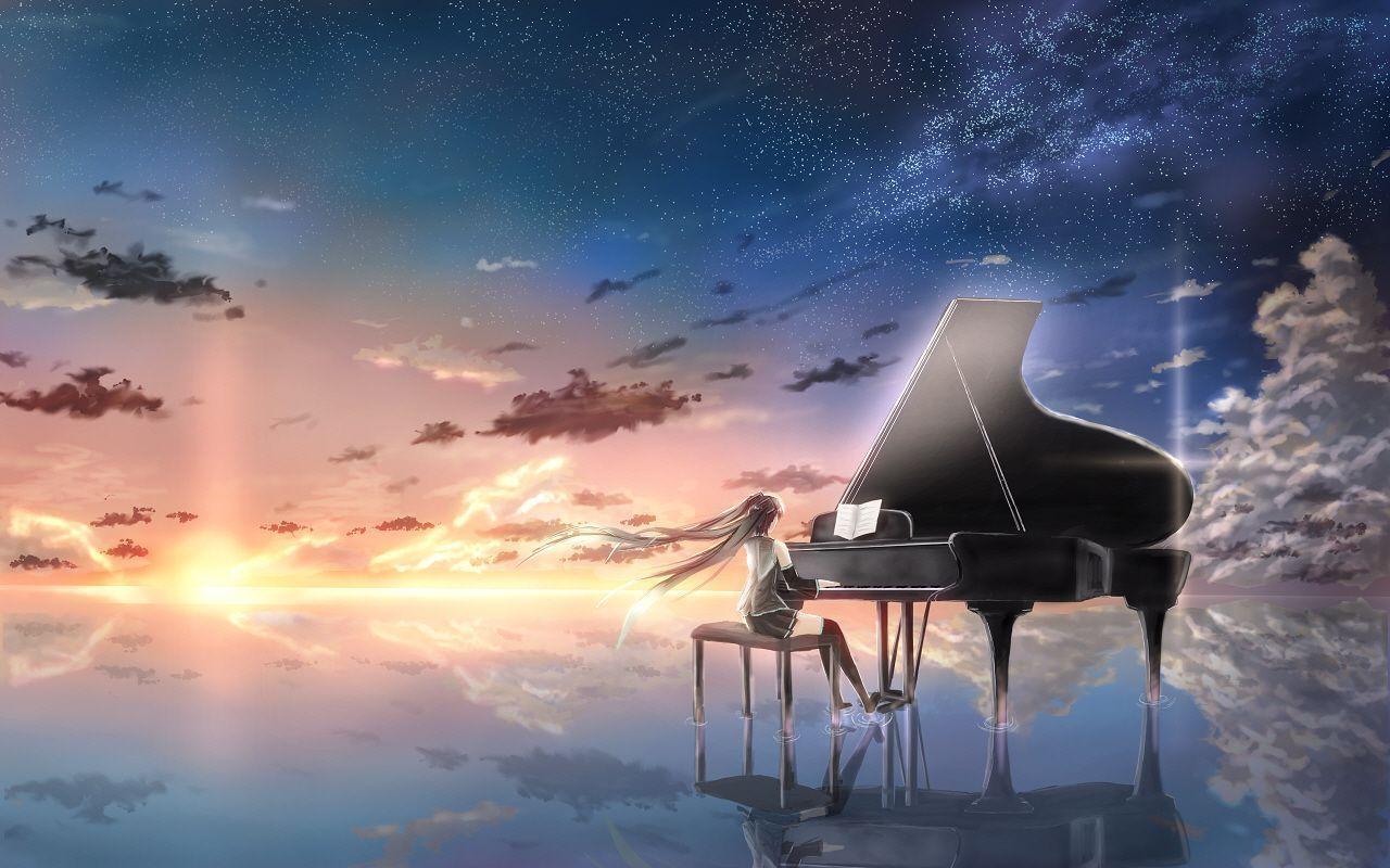 1280x800 Anime Piano Women Wallpaper