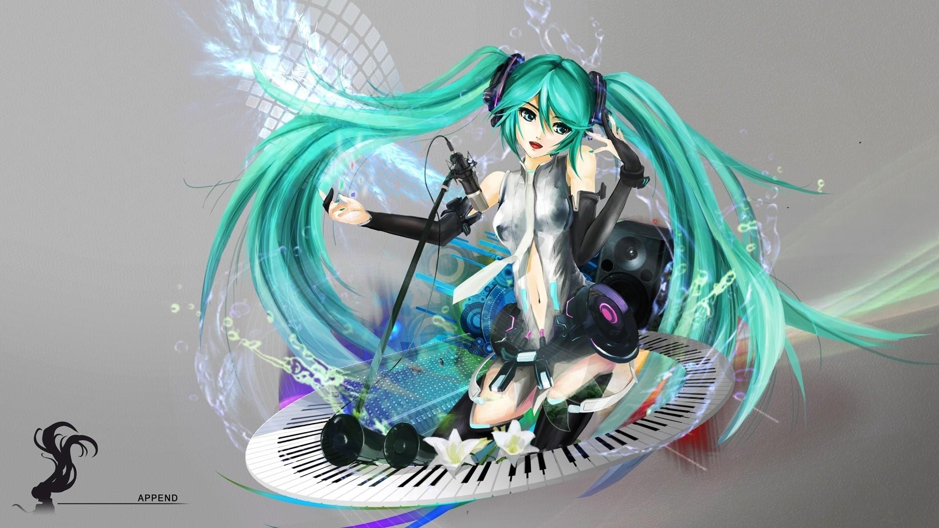 1920x1080 Girl, Hatsune miku, Headphone, Microphone, Singer, Piano.me!