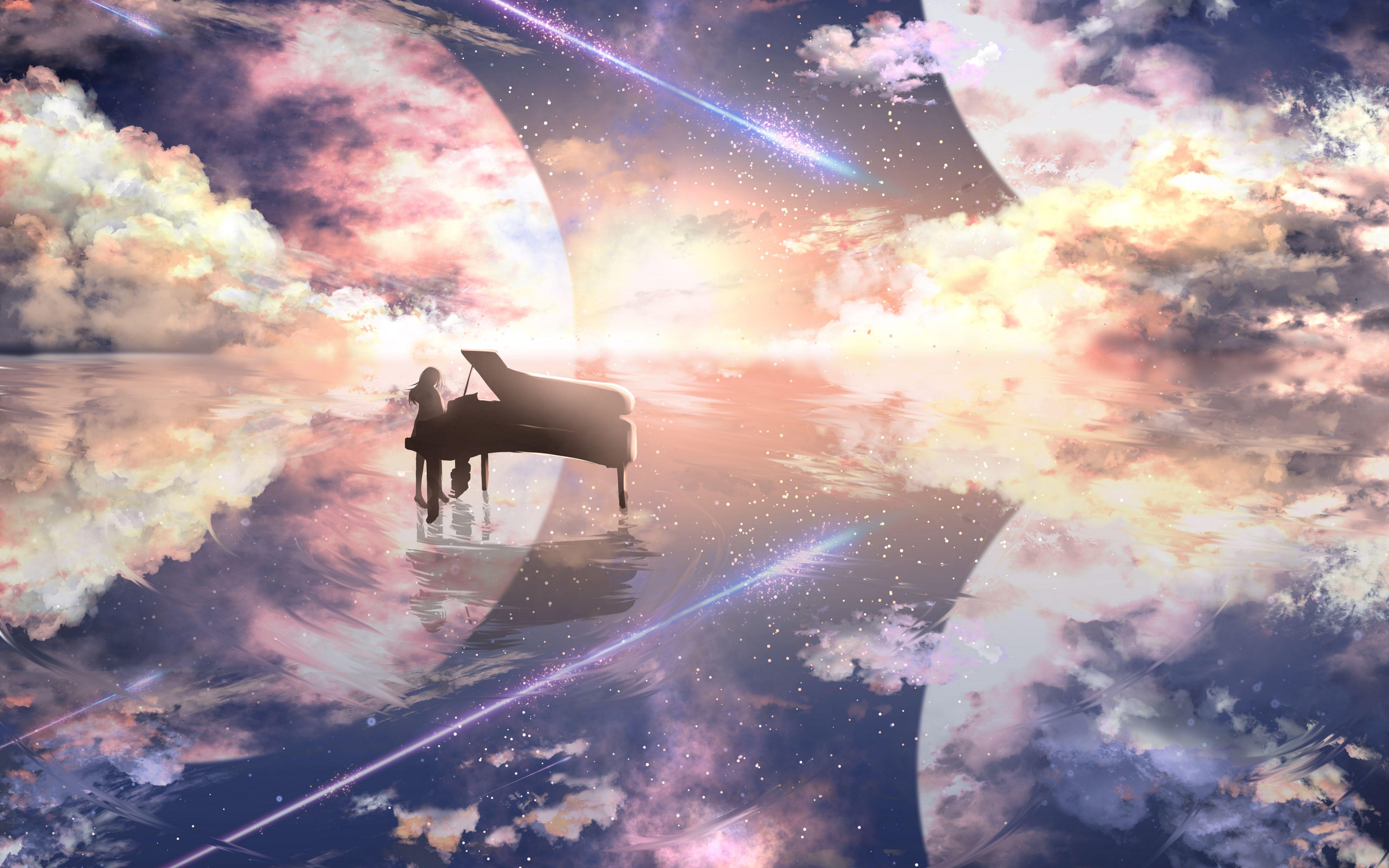 3840x2400 Download wallpaper 3840x2400 piano, silhouette, space, illusion, anime 4k ultra HD 16:10 HD background